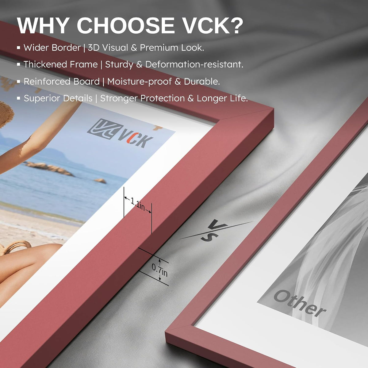 VCK 8x10 Picture Frame Set of 3 - Red, Wide Border Solid Wood Frame, Display Pictures in Horizontal and Vertical, for