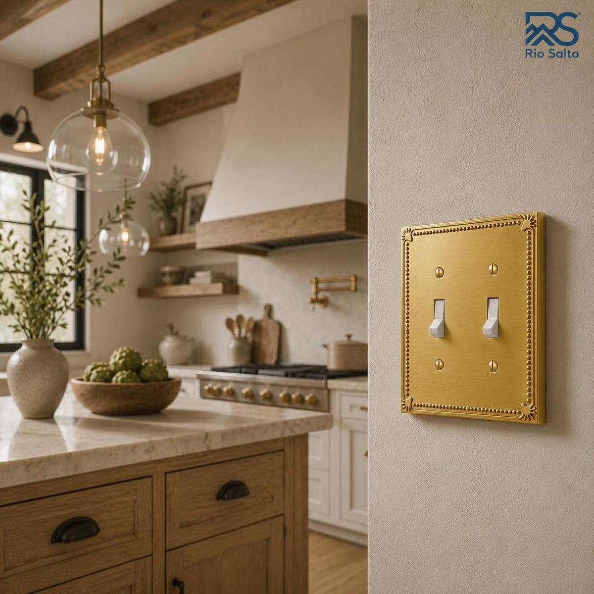 Rio Salto Double Light Switch Cover Plate Toggle Wall Plate Cover Brushed Brass Gold Decorative Outlet Covers Flip