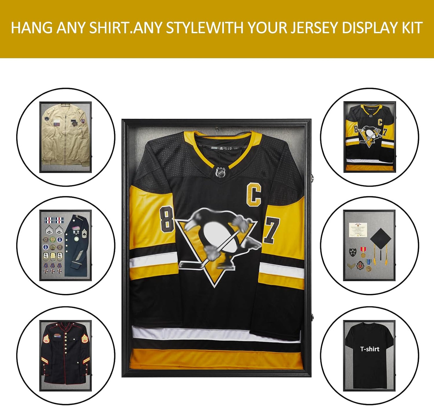 Large Jersey Frame Display Case, 26x37 Lockable Shadow Box Sports Jersey Frame with UV Protection Acrylic and Metal