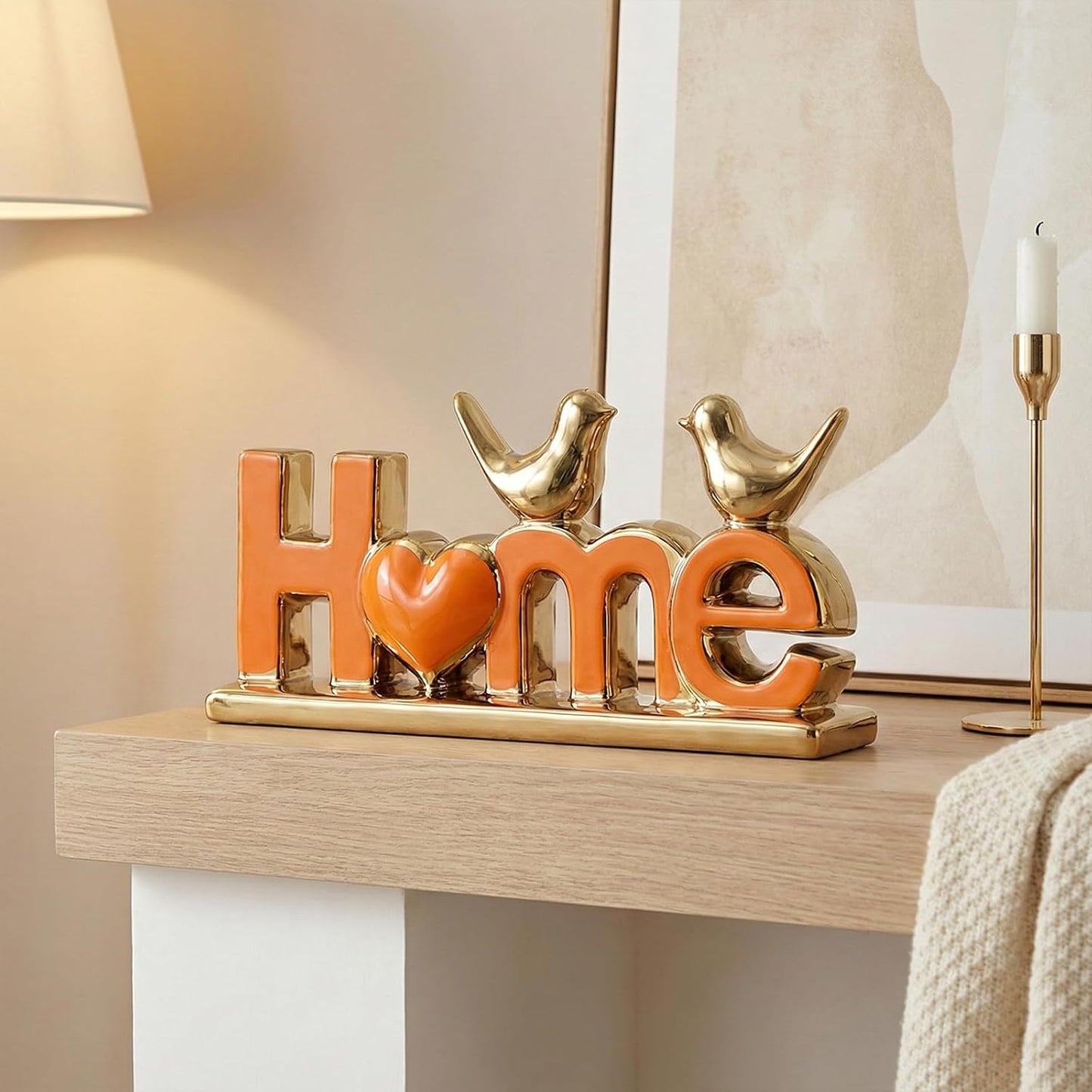 Ceramic Bird Statue / Orange Gold