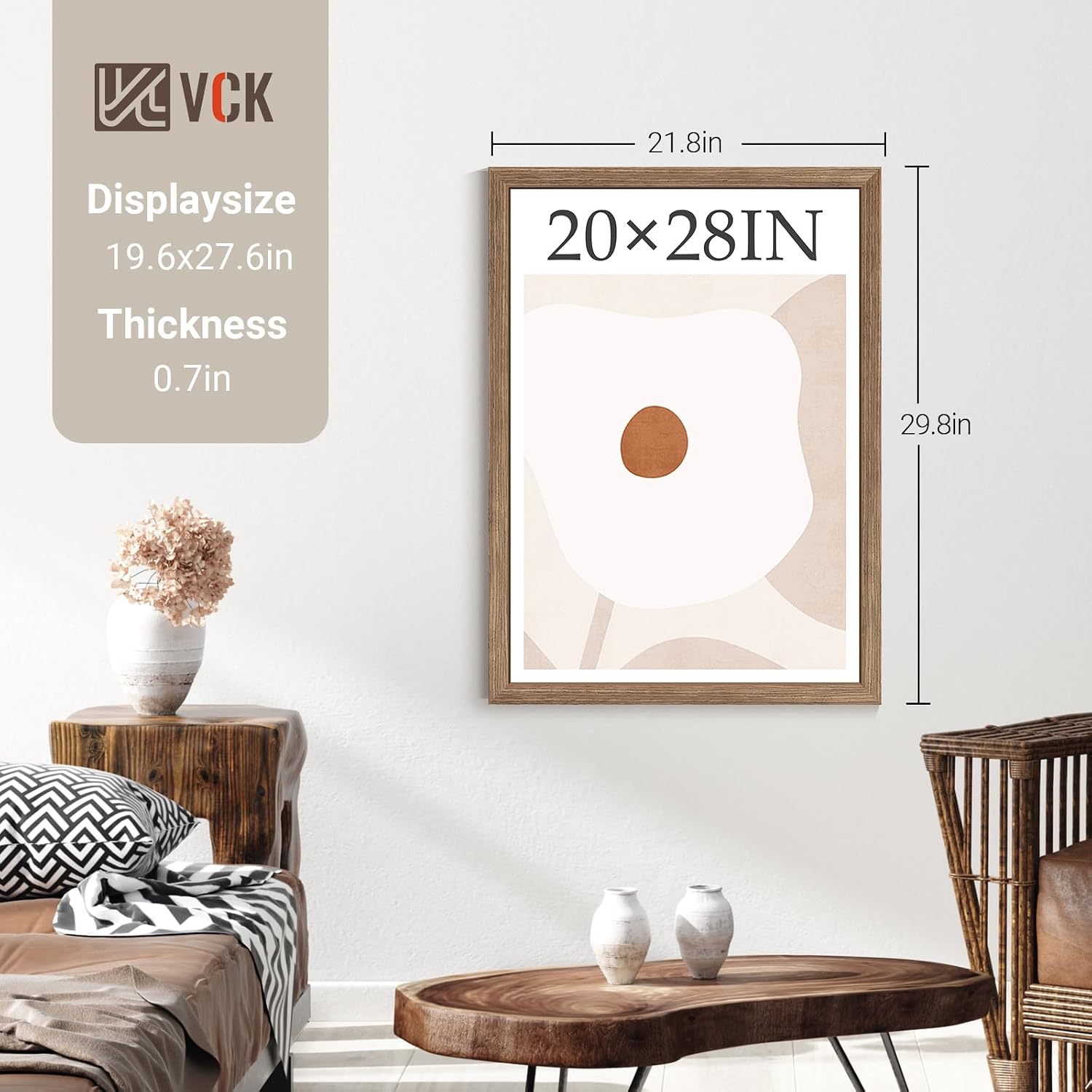 VCK 20x28 Picture Frame Walnut 4 Pack, Wide Thick Wood Border, for Poster | Exclusive Woodgrain, Wall Hanging, HD