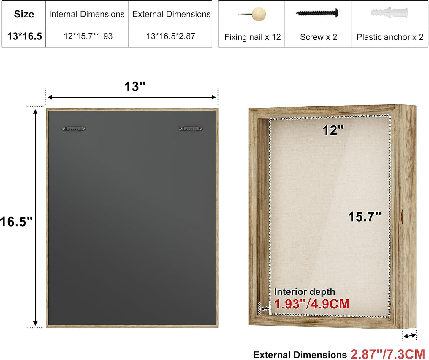 Love-KANKEI Deep Large Shadow Box 13x16.5,Solid Wood Frame,Carbonized Black | Front-Opening Glass Magnetic Door,Linen