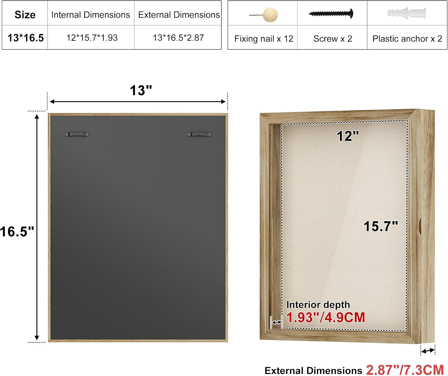 Love-KANKEI Deep Large Shadow Box 13x16.5,Solid Wood Frame,Carbonized Black | Front-Opening Glass Magnetic Door,Linen