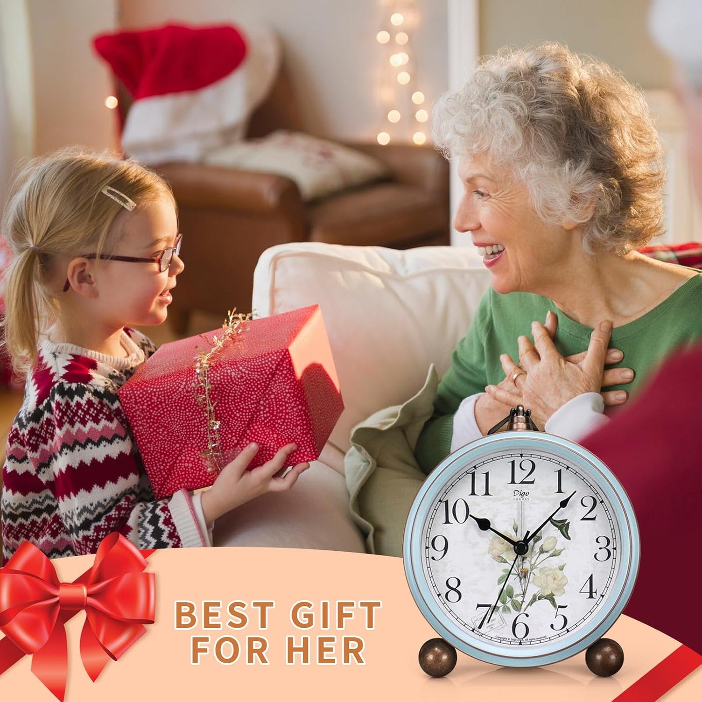 Maxspace 5.2in Desk Clock, Retro Silent Analog Clock Non-Ticking & Battery Operated with Quartz Movement,Clock Decor