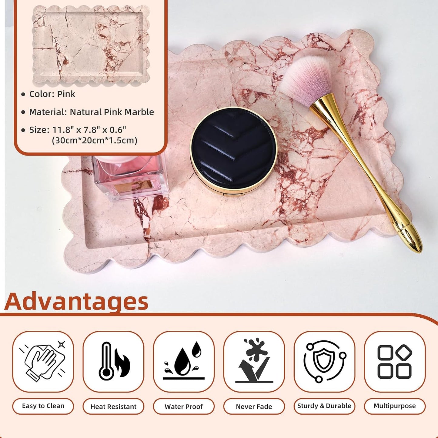Natural Marble Vanity Tray / Scalloped Pink