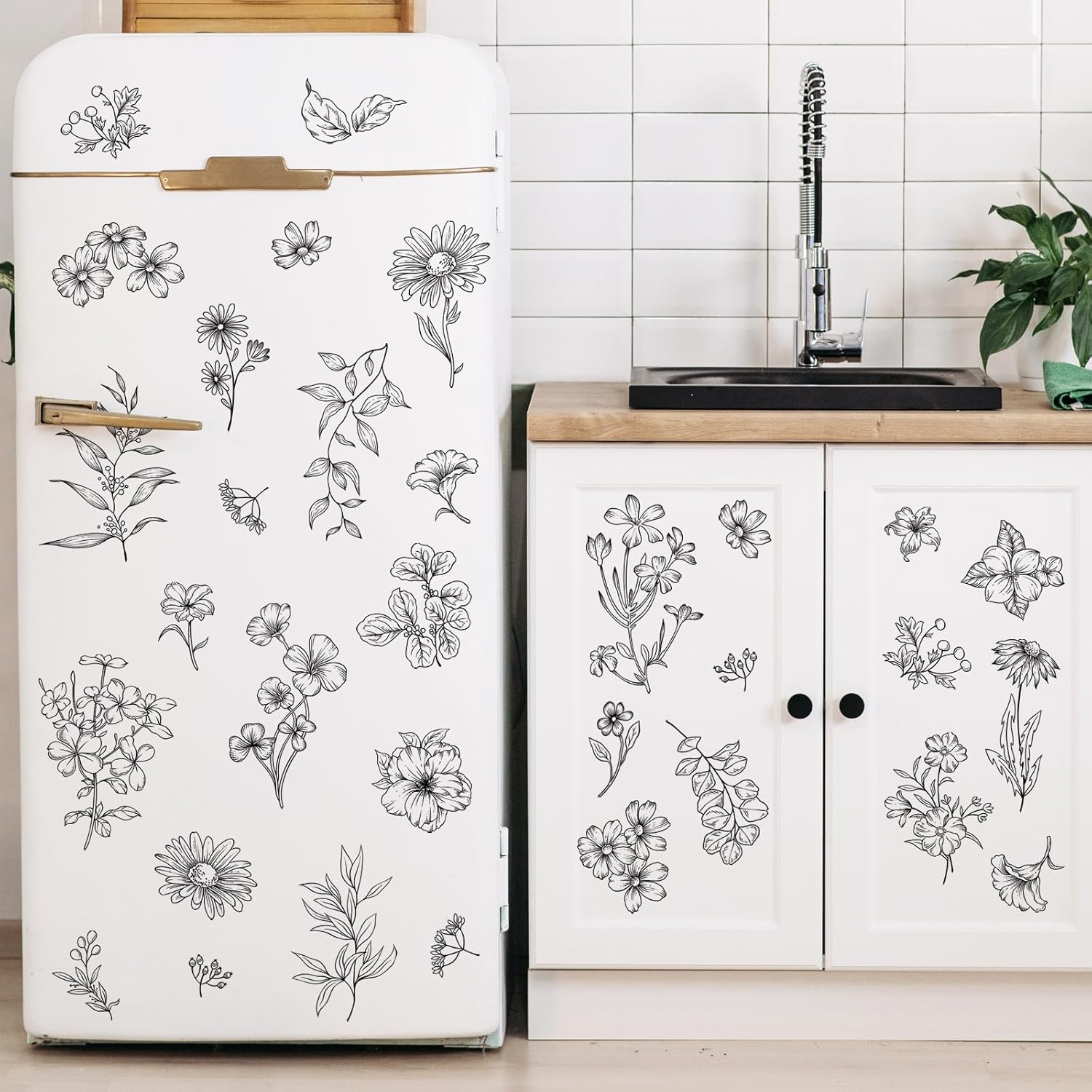 Flower Wall Decals Murals / Black / Set of 67