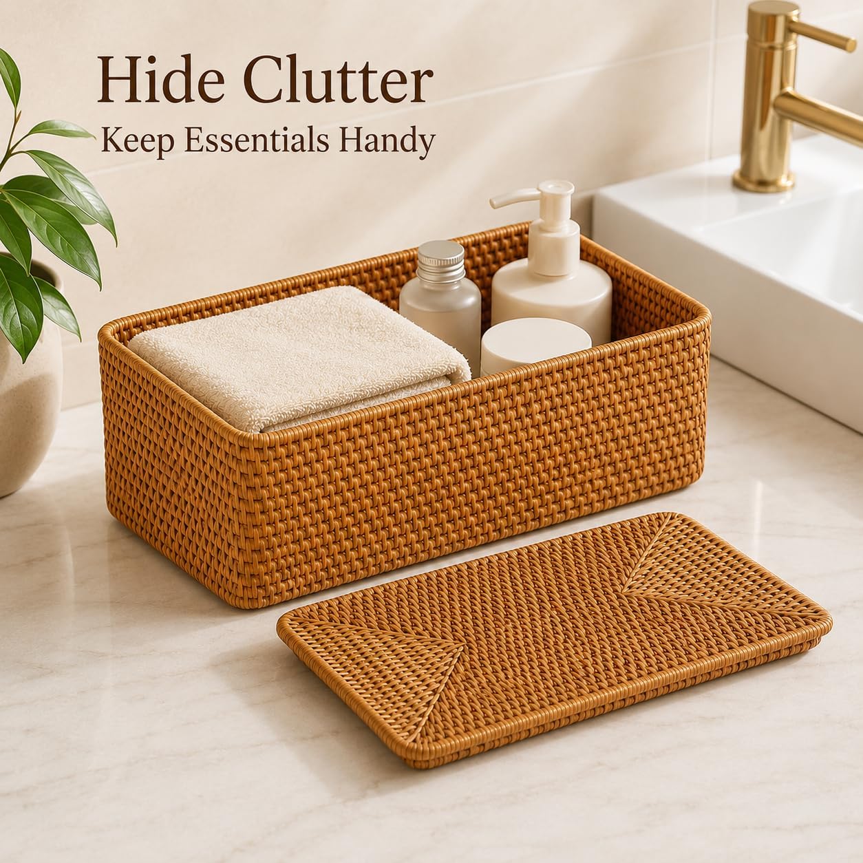 Small Wicker Storage Basket / Brown / 11.8 x 7.9 x 4.3