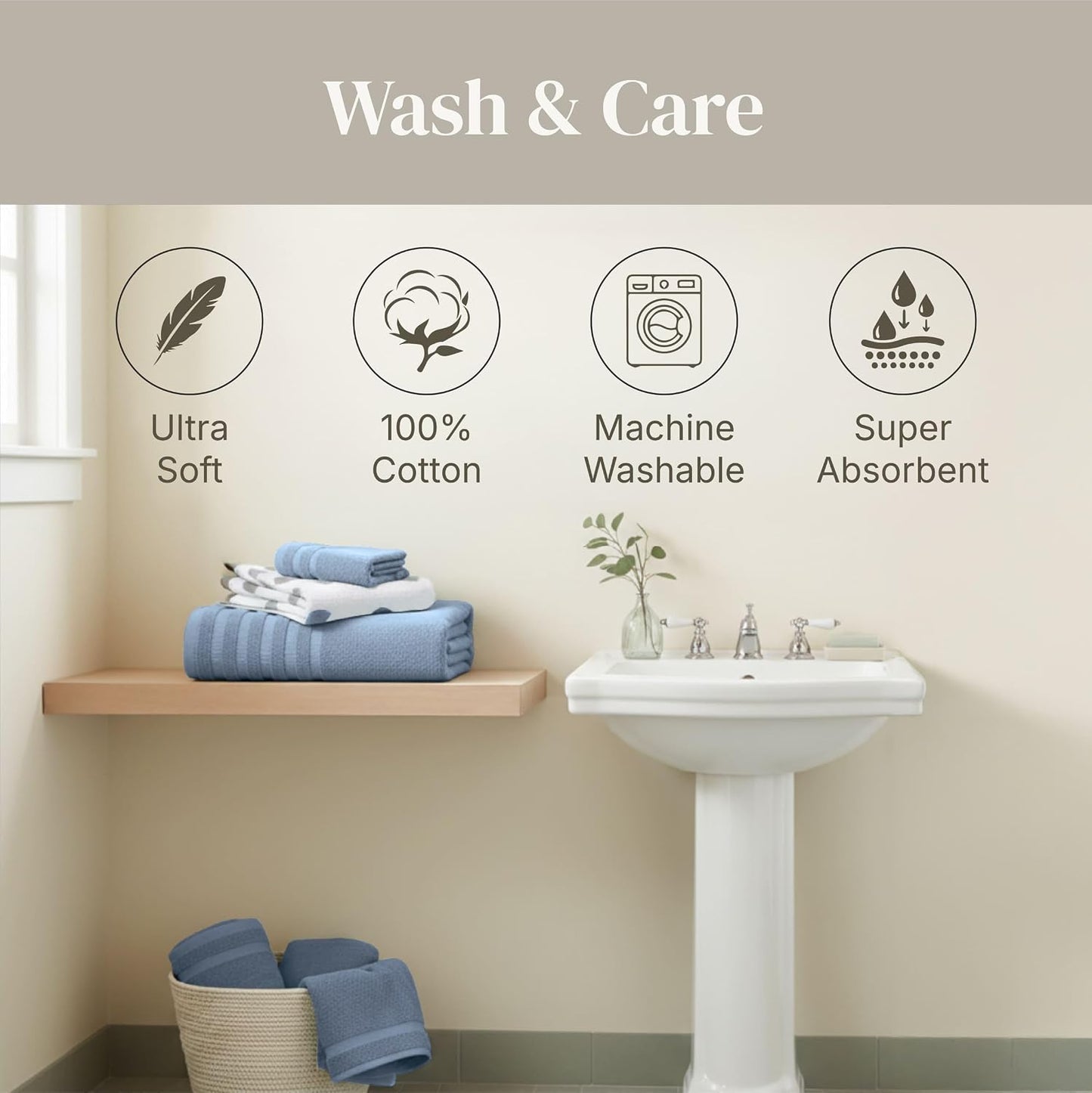 Modern Threads 6 Piece Bath Towel Set – Bathroom Set with 2 Bath Towels, 2 Hand Towels, and 2 Wash Cloths – 100%