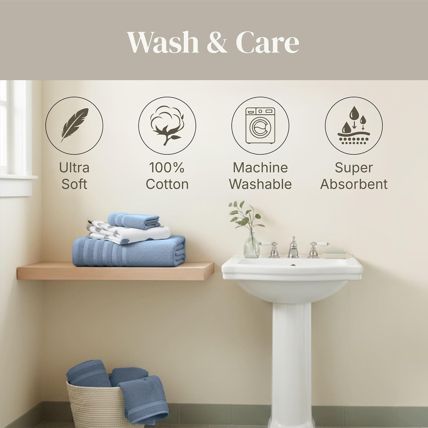 Modern Threads 6 Piece Bath Towel Set – Bathroom Set with 2 Bath Towels, 2 Hand Towels, and 2 Wash Cloths – 100%