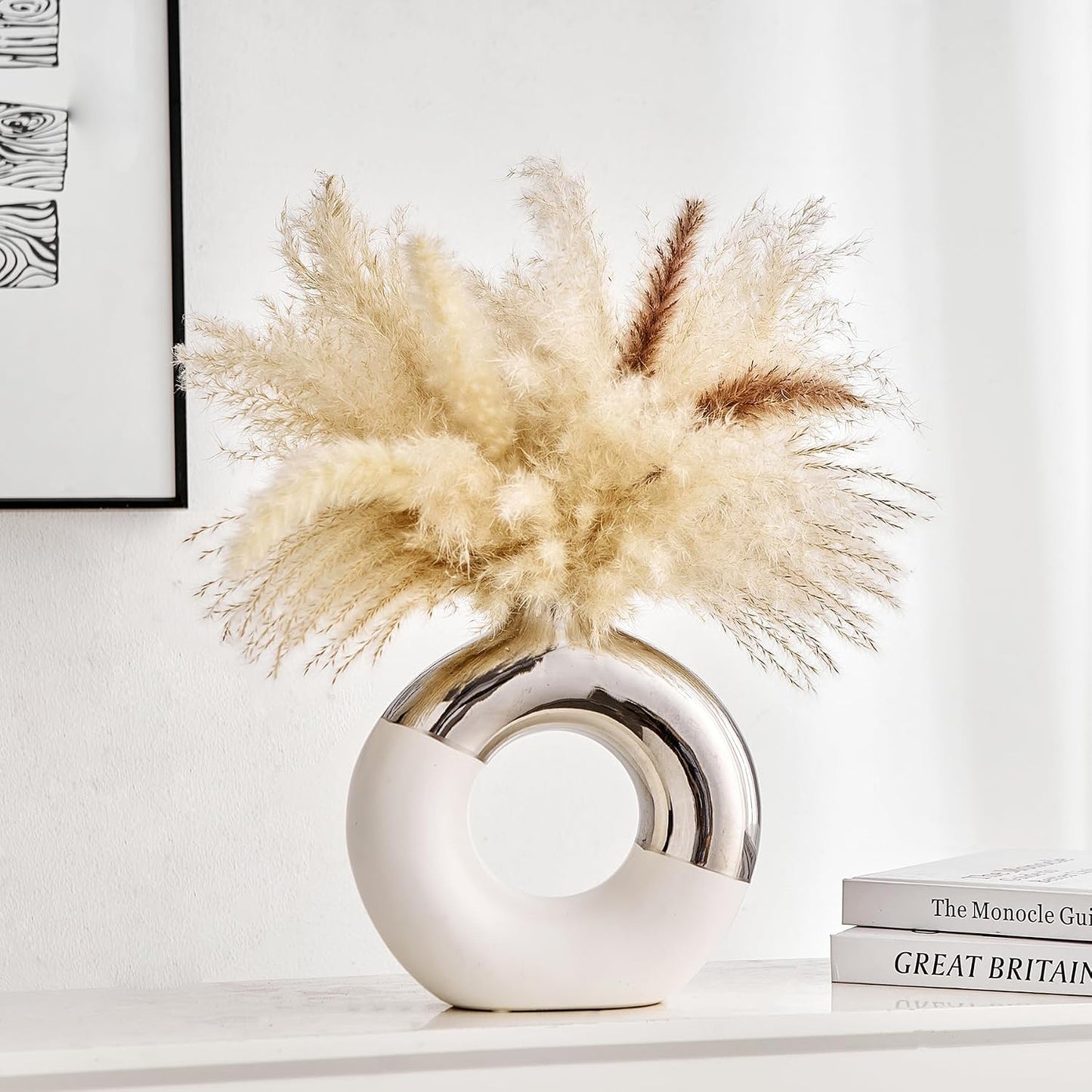 Ceramic Donut Vase / White & Silver / Large