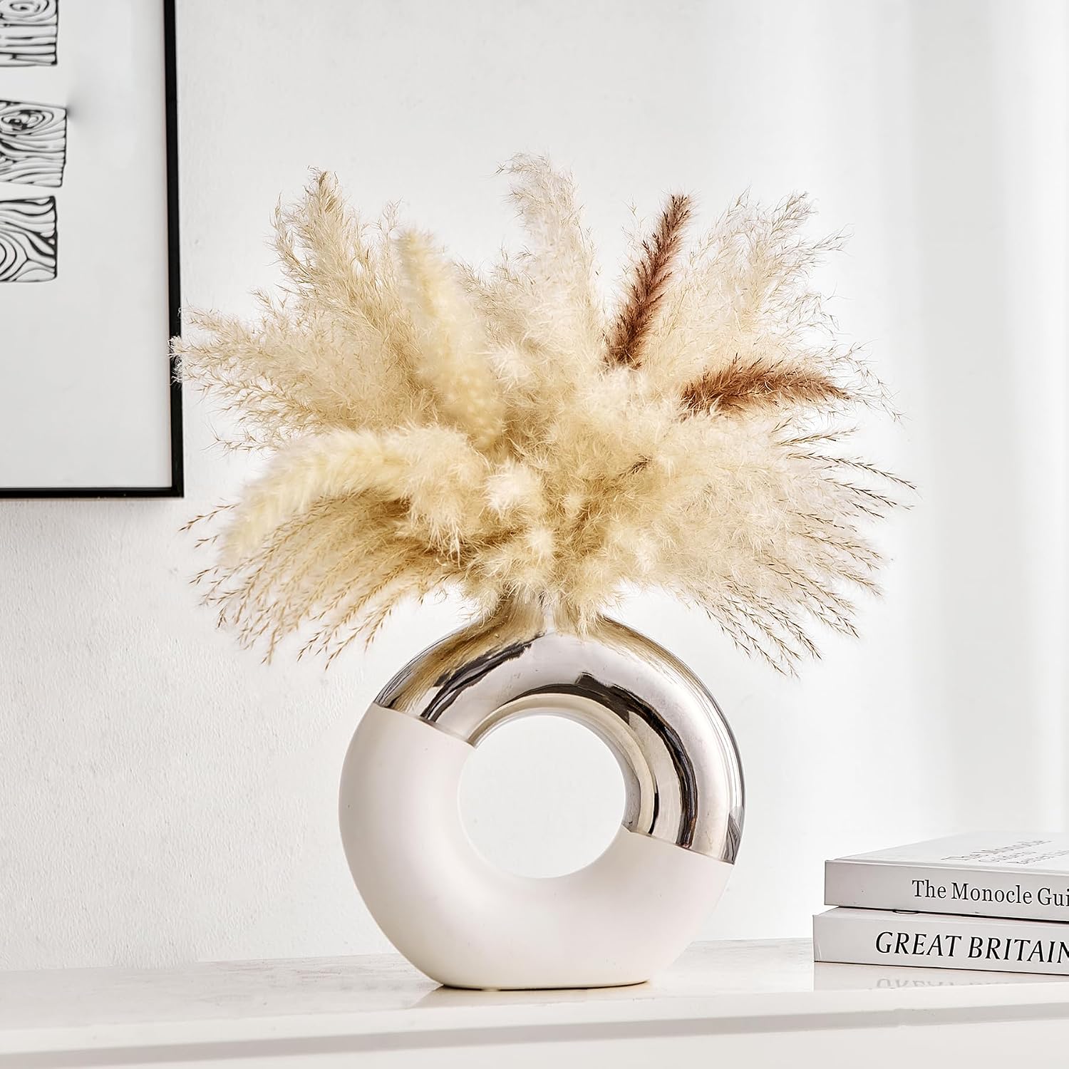 Ceramic Donut Vase / White & Silver / Large