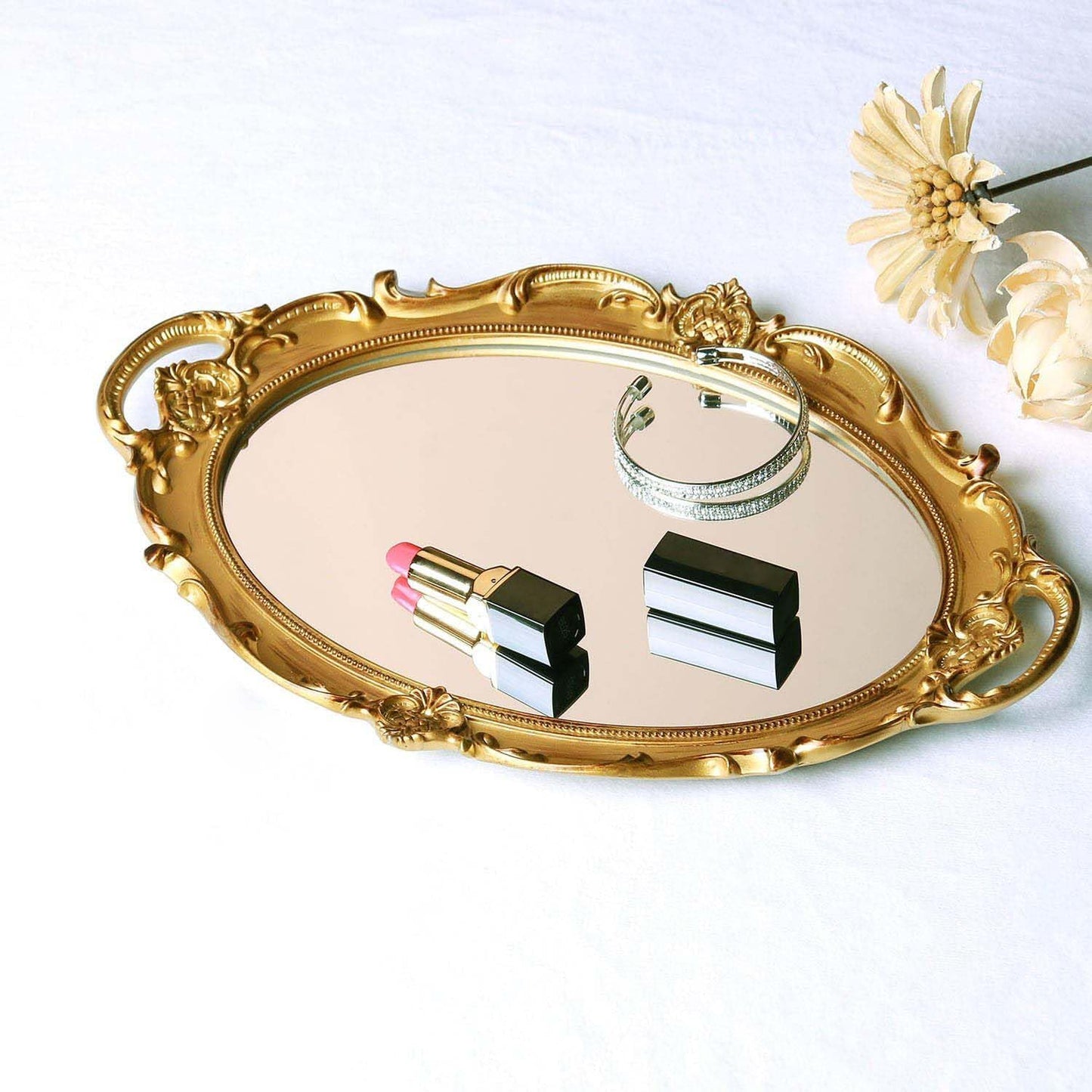 Serving Tray / Makeup Organizer / Gold / 9.8 x 14.6