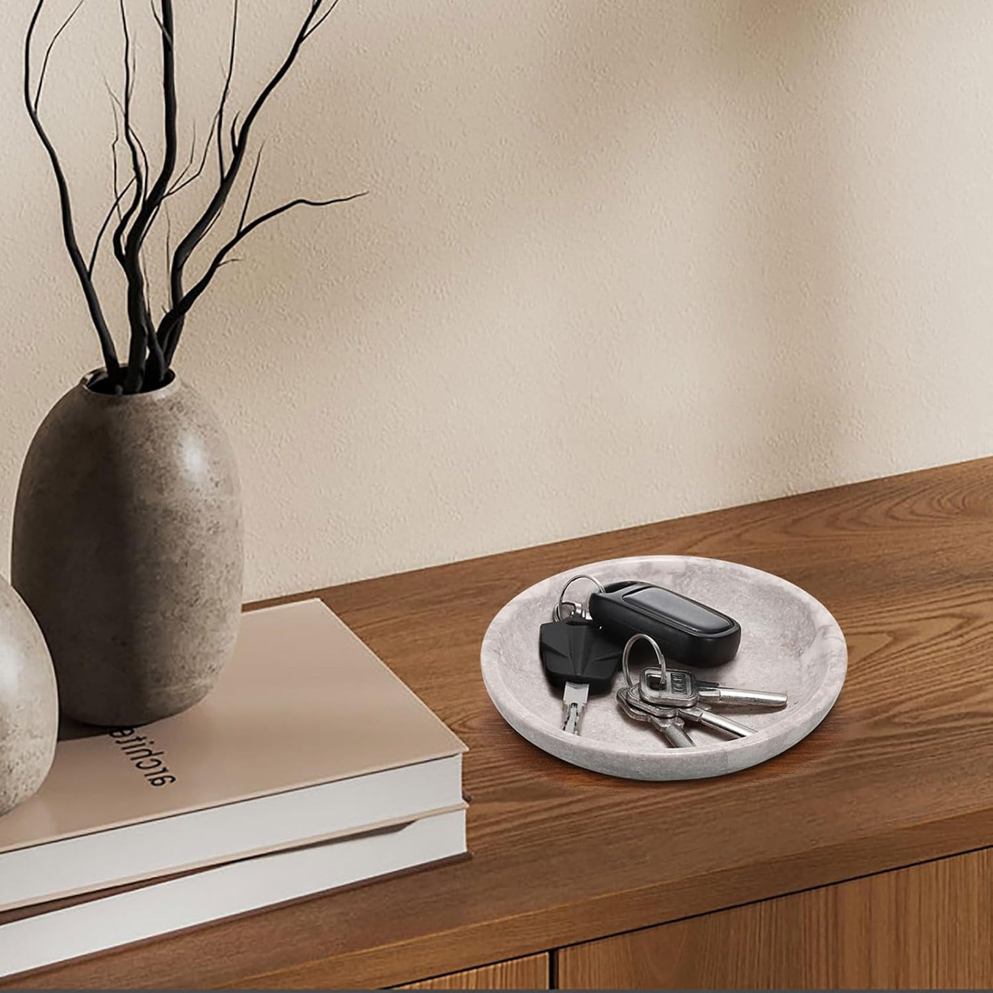 Small Key Bowl for Entryway Nightstand Organizer Tray Travertine Decorative Bowls / White/grey / 5.5