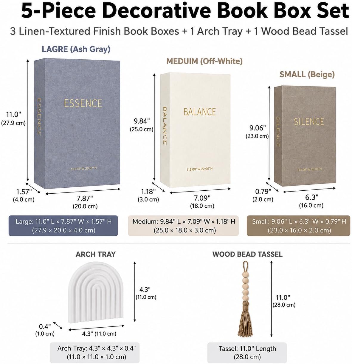 Faux Books / Decorative Linen Books / Line Gray-cream White-beige / Set of 3