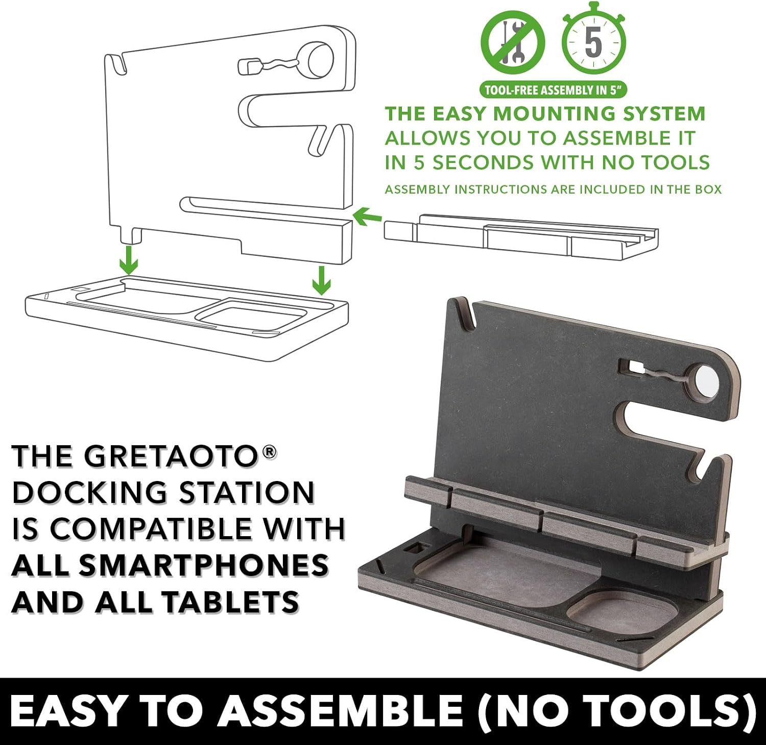 Personalized Wood Docking Station for Cell Phone, Tablet, Wallet, Gadgets, Watch, Keys, Accessories, Essentials Desk