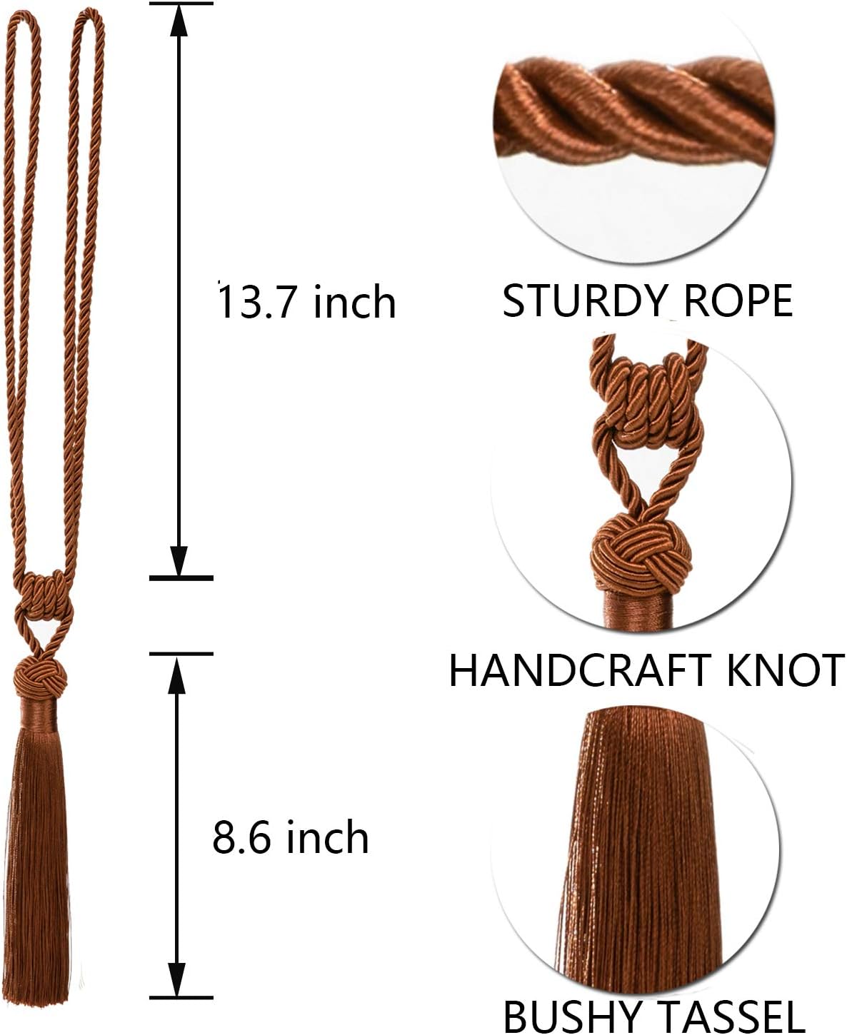 BEL AVENIR 4 Pack Curtain Tiebacks Hand-Woven Tassels Holdbacks | Light Coffee, Elegant, Home Decorative Tassels Ties