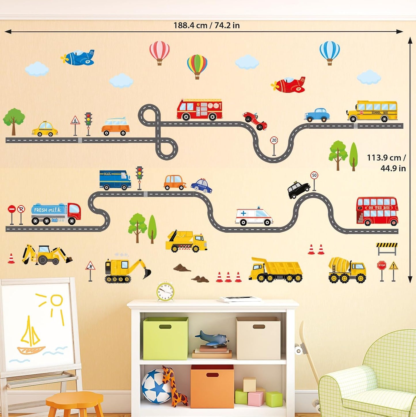 SG3-2308 Wall Stickers Decals Kids Peel and Stick Removable for Nursery / Transports and Road