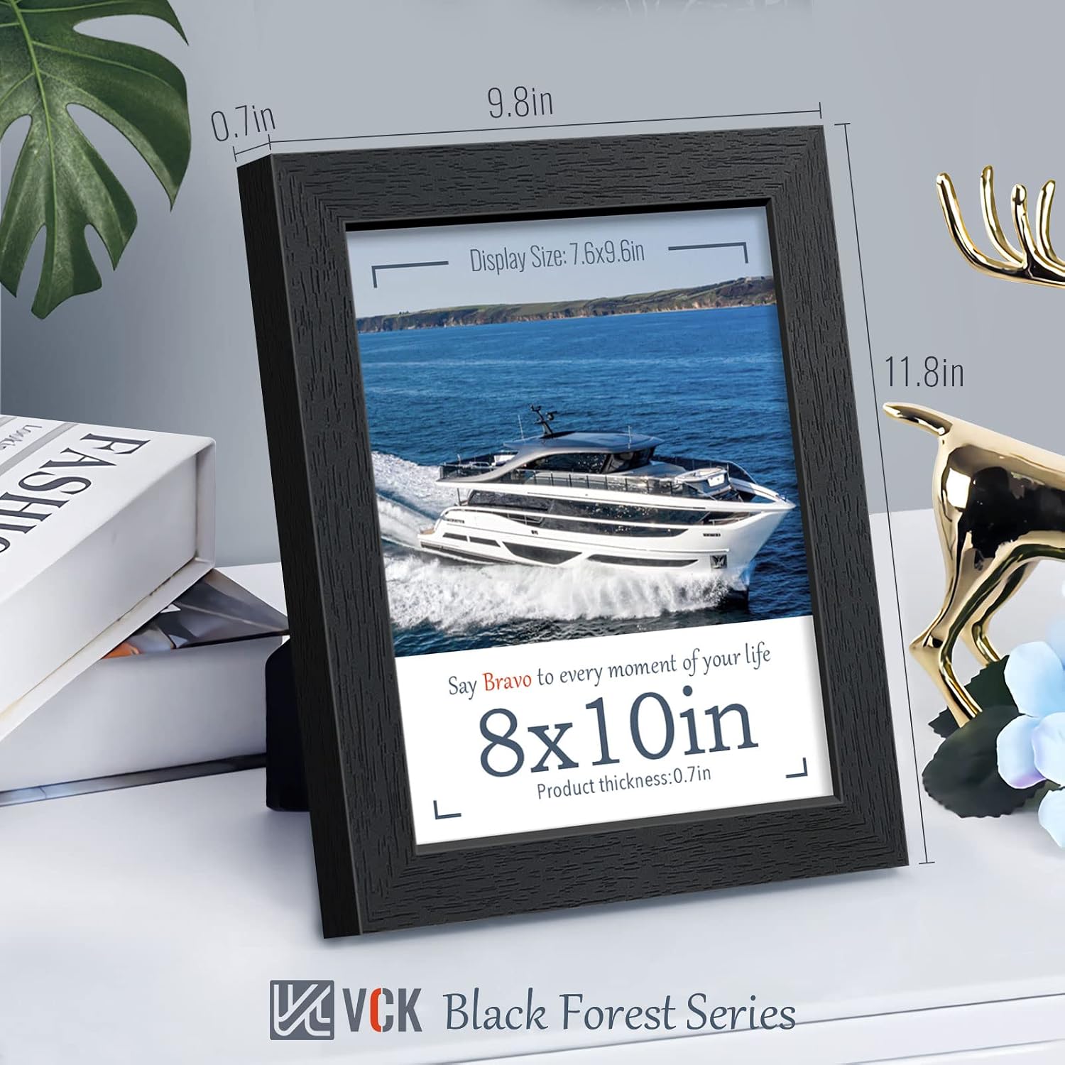 VCK 8x10 Picture Frame Set of 4, Black Wooden Photo Frames with Plexiglass, Vertical Horizontal Wall & Tabletop Display