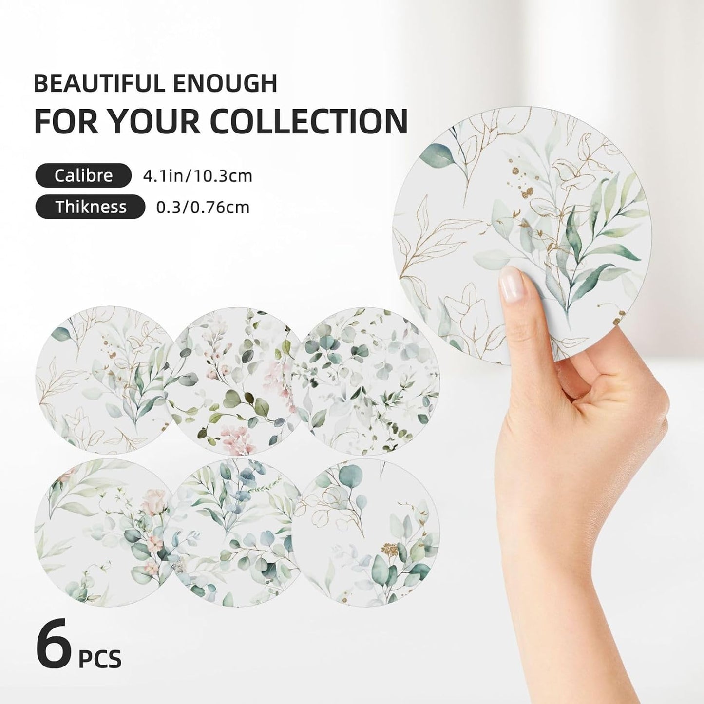 Holder / Coasters for Drinks Absorbent / Abstract Watercolor Floral Green Leaves