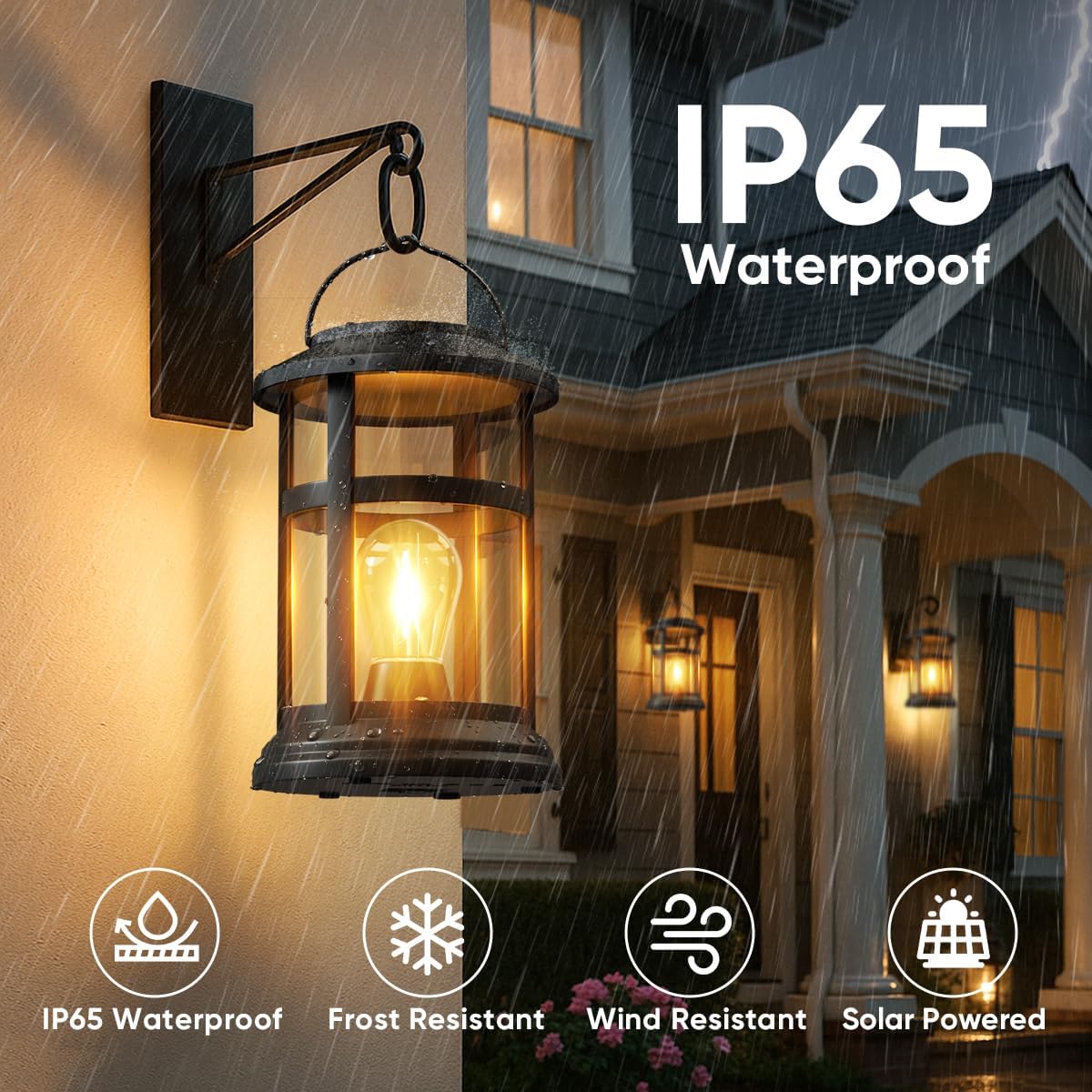 Solar Lanterns Outdoor Waterproof: 2 Pack Hanging Solar Lights for Outside | Solar Powered, 800 mAh Battery, Bright LED