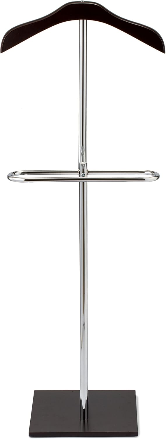 MyGift Brown Wood Metal Valet Suit Stand Garment Organizer Rack | Executive Style Organizer, Wood Metal Design, Coat