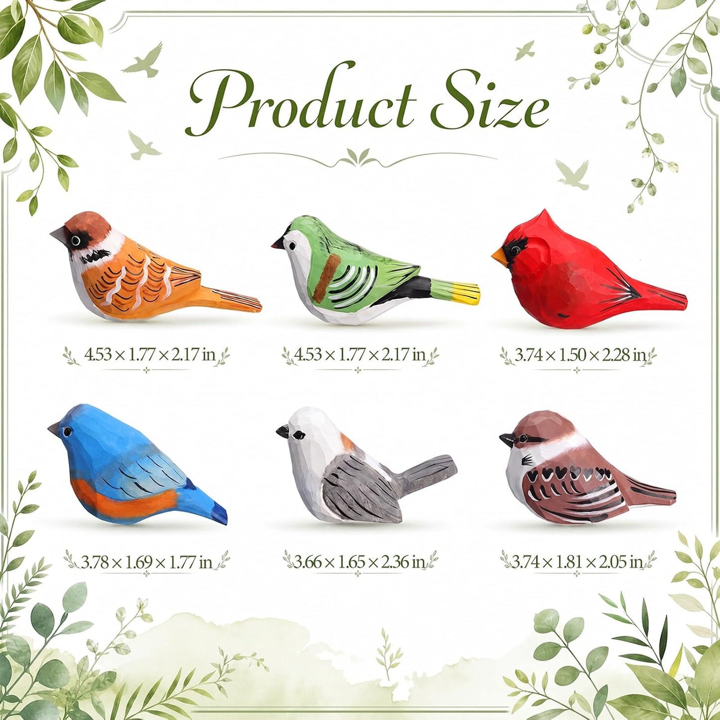 Colorful Wood Bird Statues / Set of 6