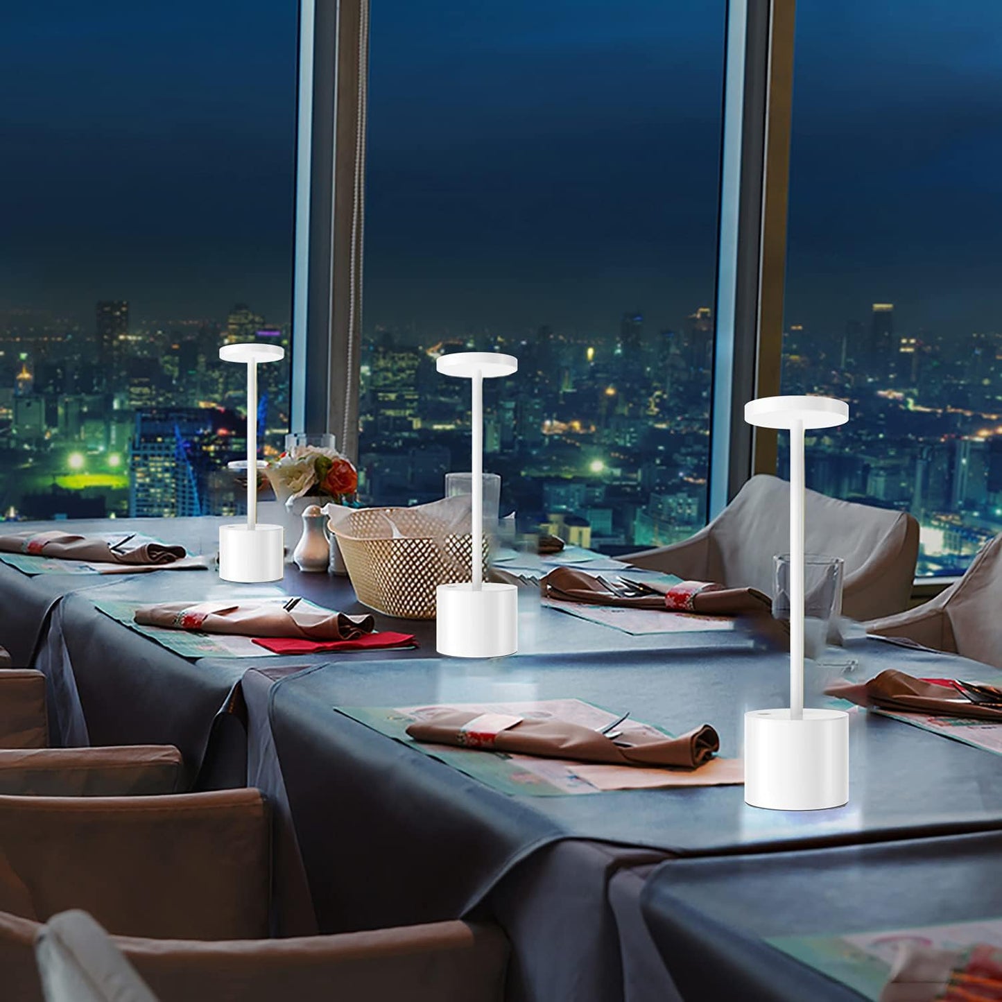 2Pack Cordless Rechargeable LED Restaurants Outdoor Table Lamp | Battery 5000mAh Metal USB Portable Powered Desk Lamp