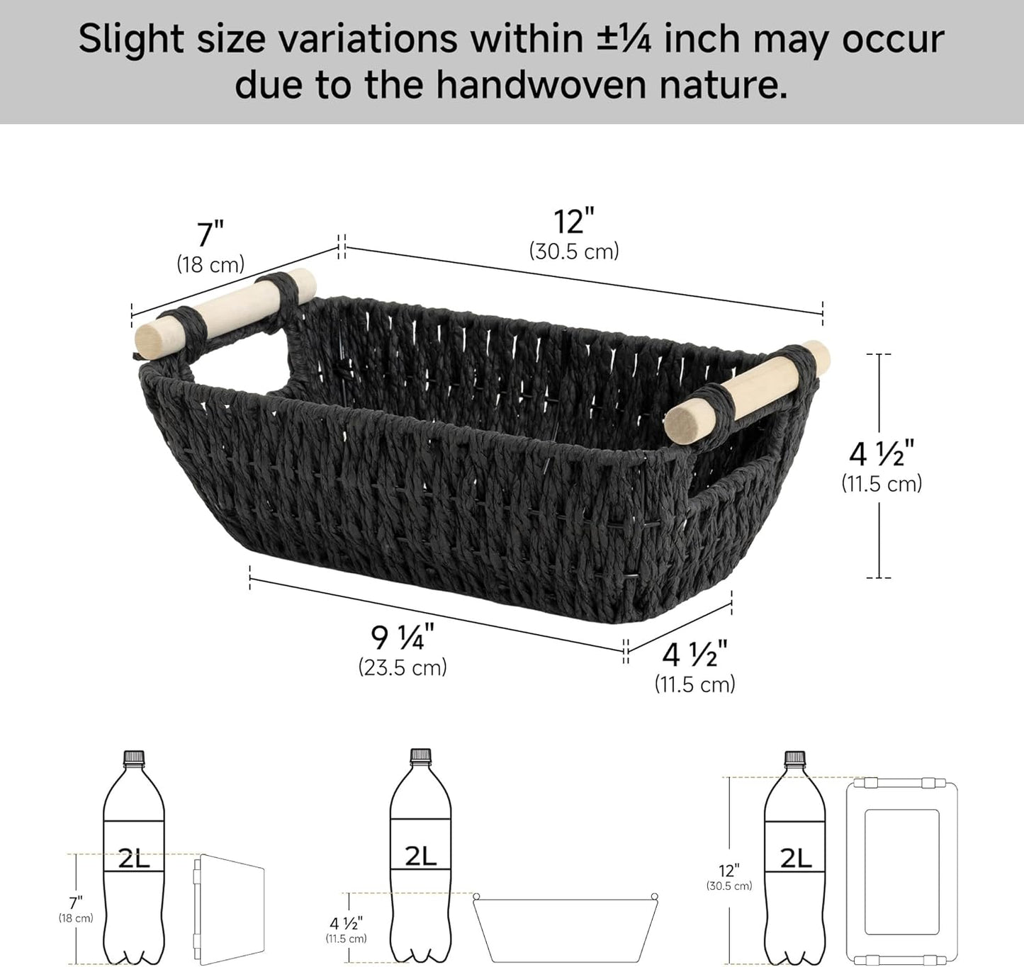 Woven Basket / Wicker Storage Basket for Organizing / Black / Small