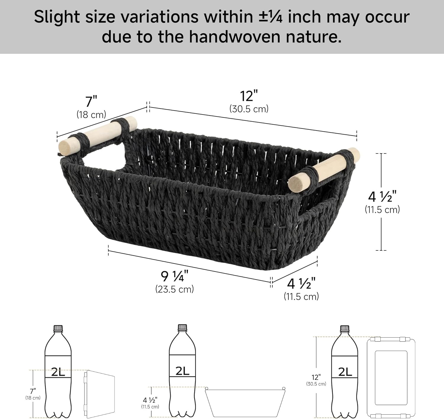 Woven Basket / Wicker Storage Basket for Organizing / Black / Small