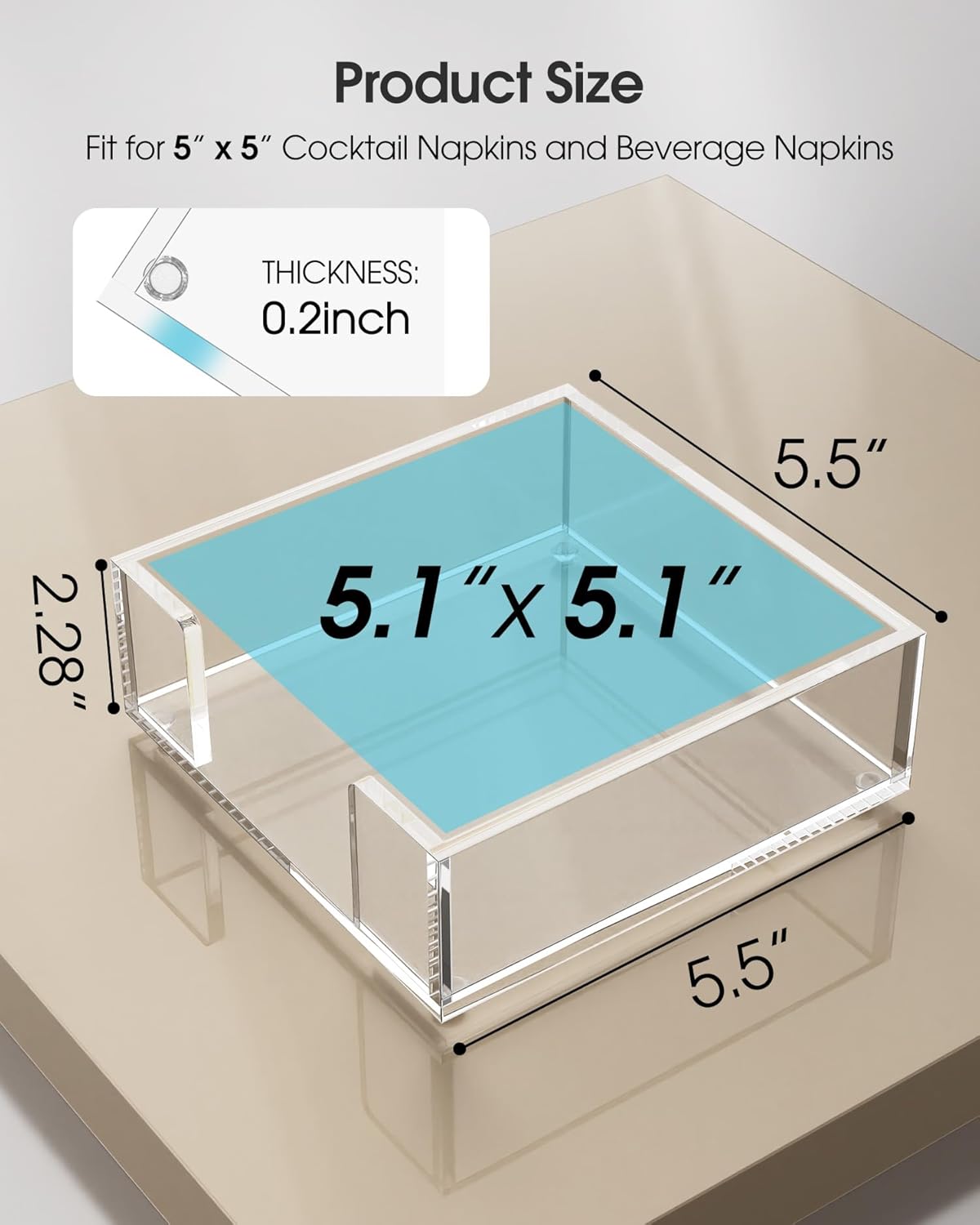 Acrylic Cocktail Napkin Holder / 5 x 5 / Inches Cocktail Napkin Holder / Clear