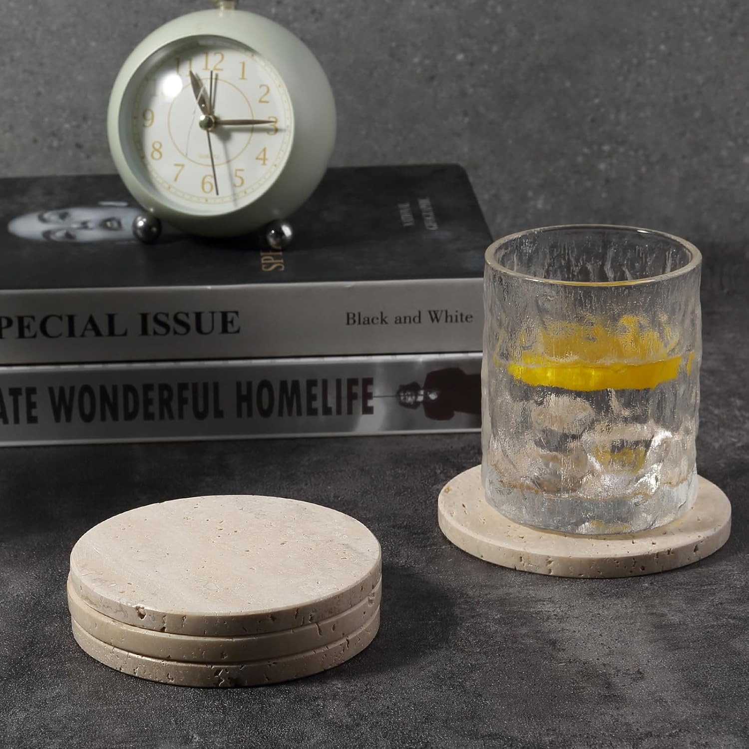 4" Round Stone Coasters Set Heat Resistant / Travertine / Set of 4