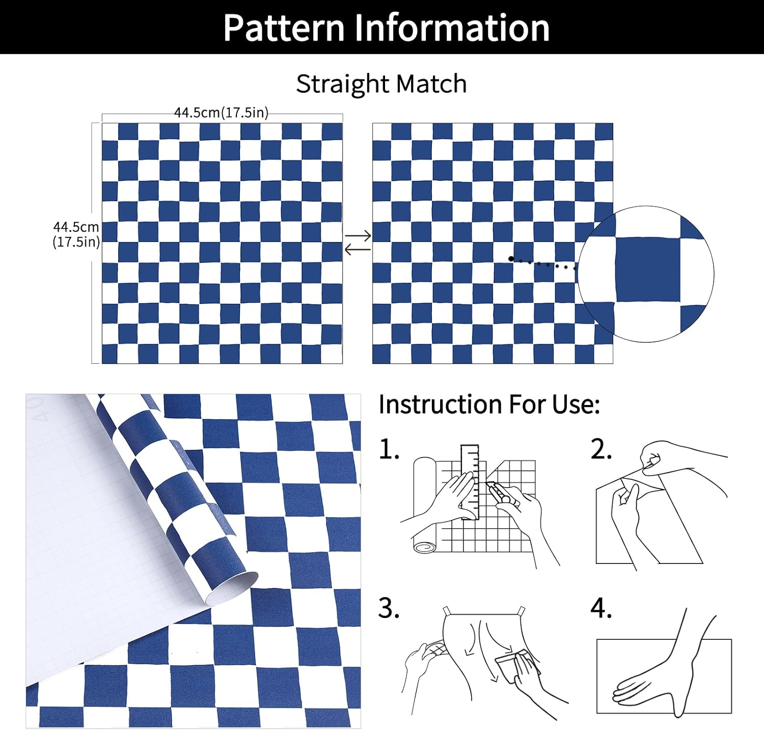 Checkered Peel and Stick Wallpaper Vintage Checker Wallpaper / 17.5 x 120 / Blue