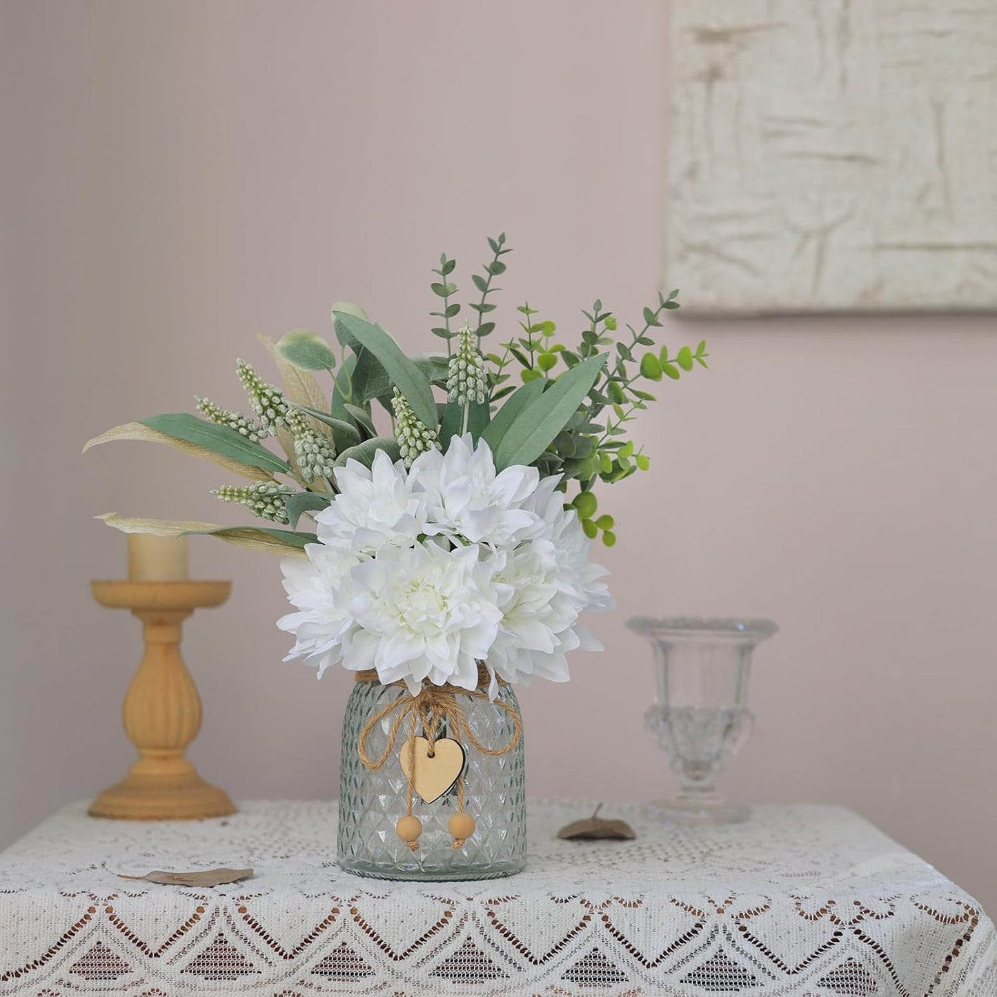 Faux Flowers / Artificial Silk Flowers in Vase / White