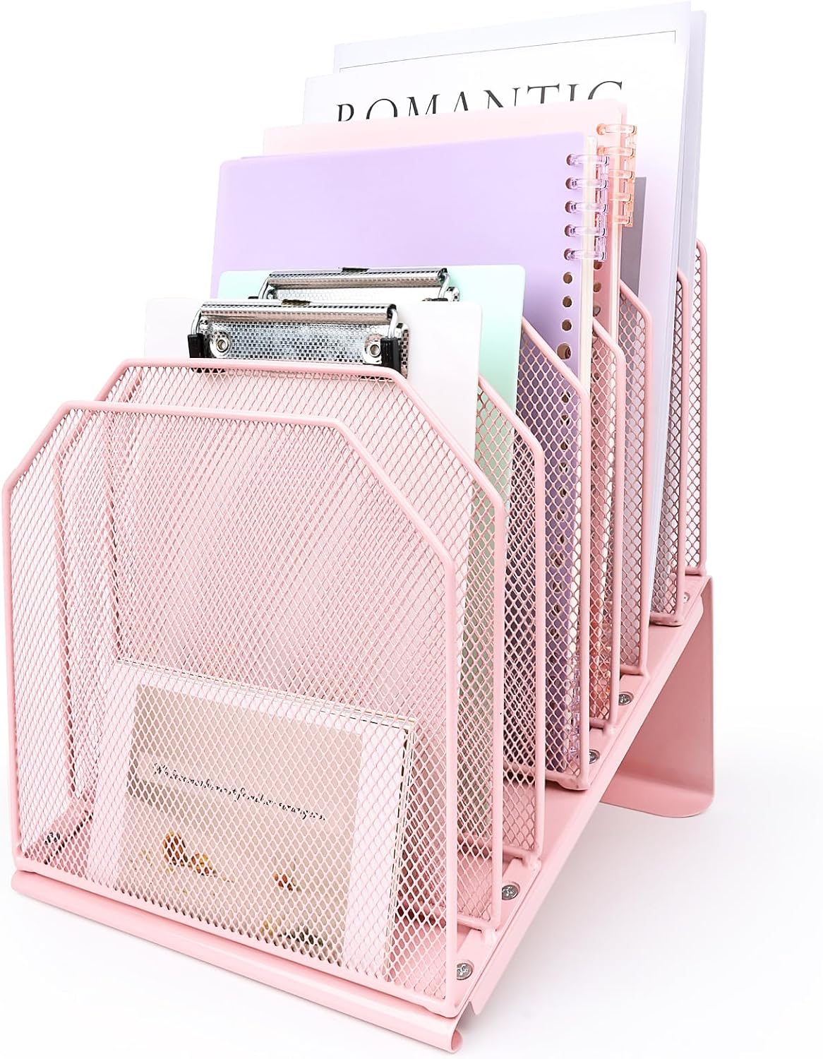 SUMMORO Inclined File Organizer for Desk, 7-Section Vertical File Holder | Office Desk Organizer Metal Rack File