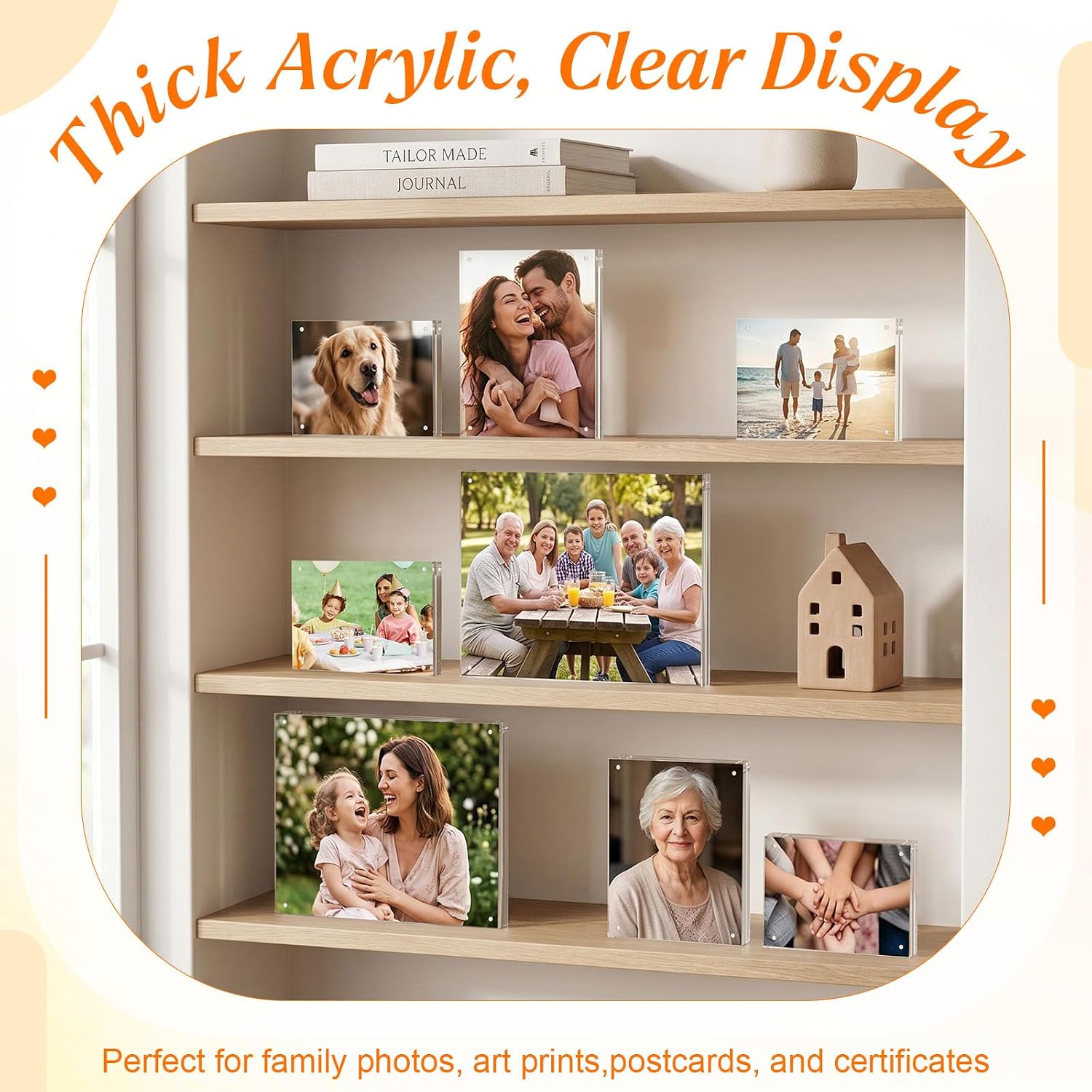 2 Pcs Acrylic Picture Frame, 8x10 Magnetic Photo Frames 20mm Thicker | Frameless Clear Picture Frame for Display