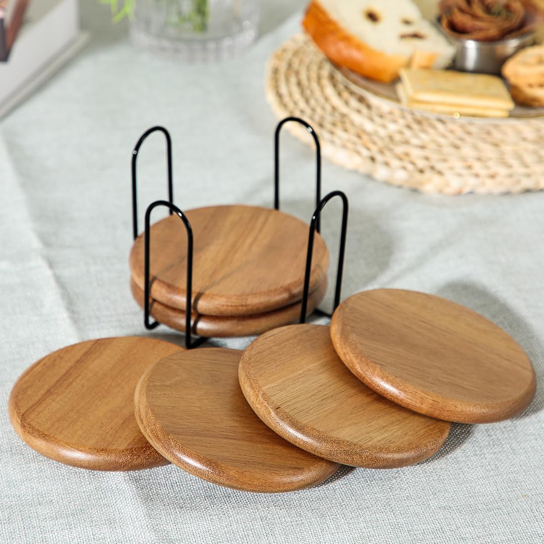 Holder / Rustic Wood Coasters / 3.93 Inch / Set of 6