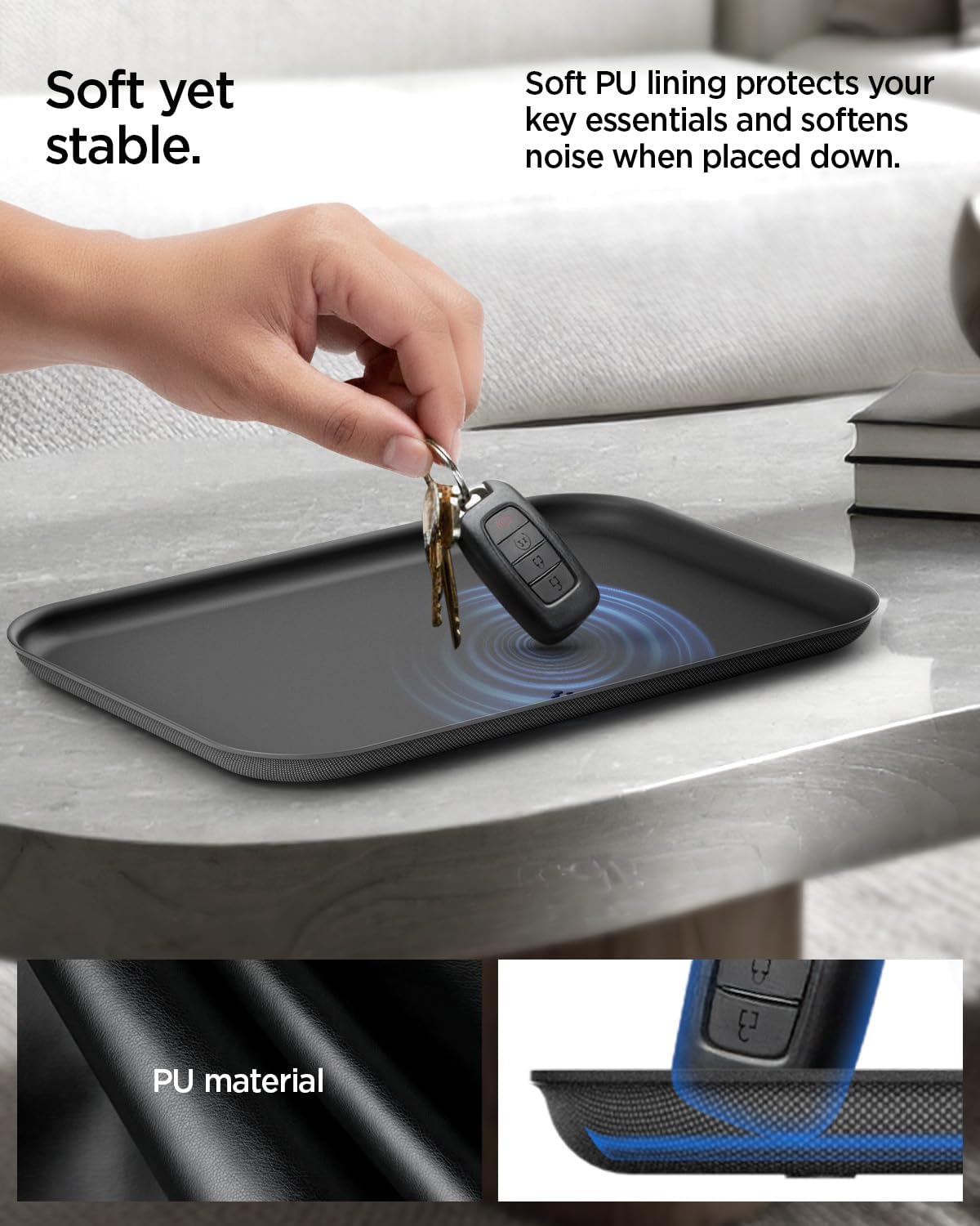Modern Valet Tray PU Storage Stylish Organizer Designed for Entryway Bedside / Black / Catchall