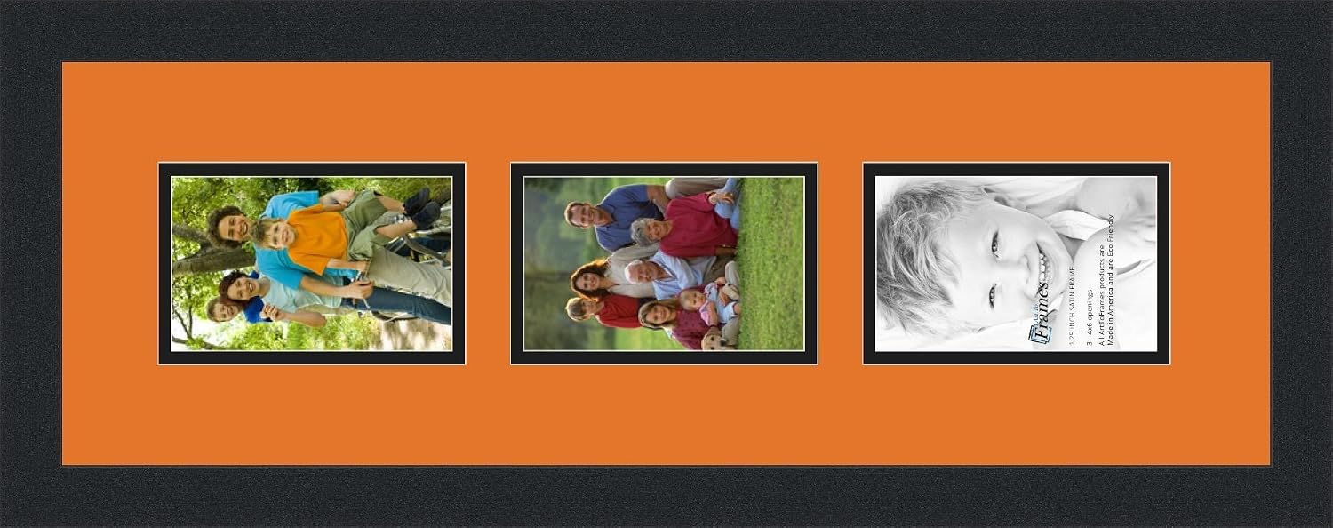 ArtToFrames Collage Photo Frame Double Mat with 3-4x6 Openings with Satin Black Frame and Octoberfest mat.
