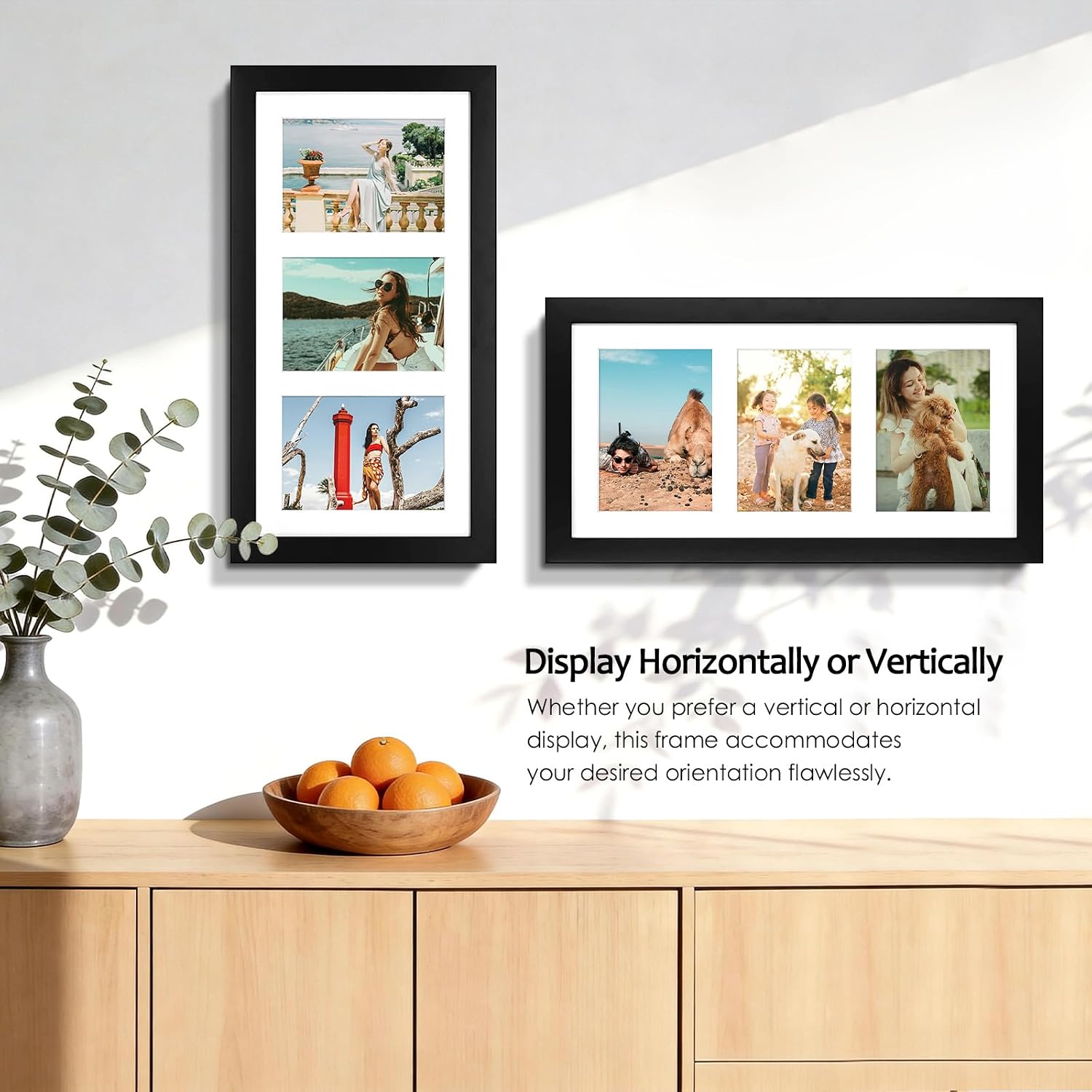 Golden State Art 9x18 Black Wood Frame - for Three 5x7 Pictures, 10 Pack | Matted to 3 5x7 Picture,Solid Wood Collage
