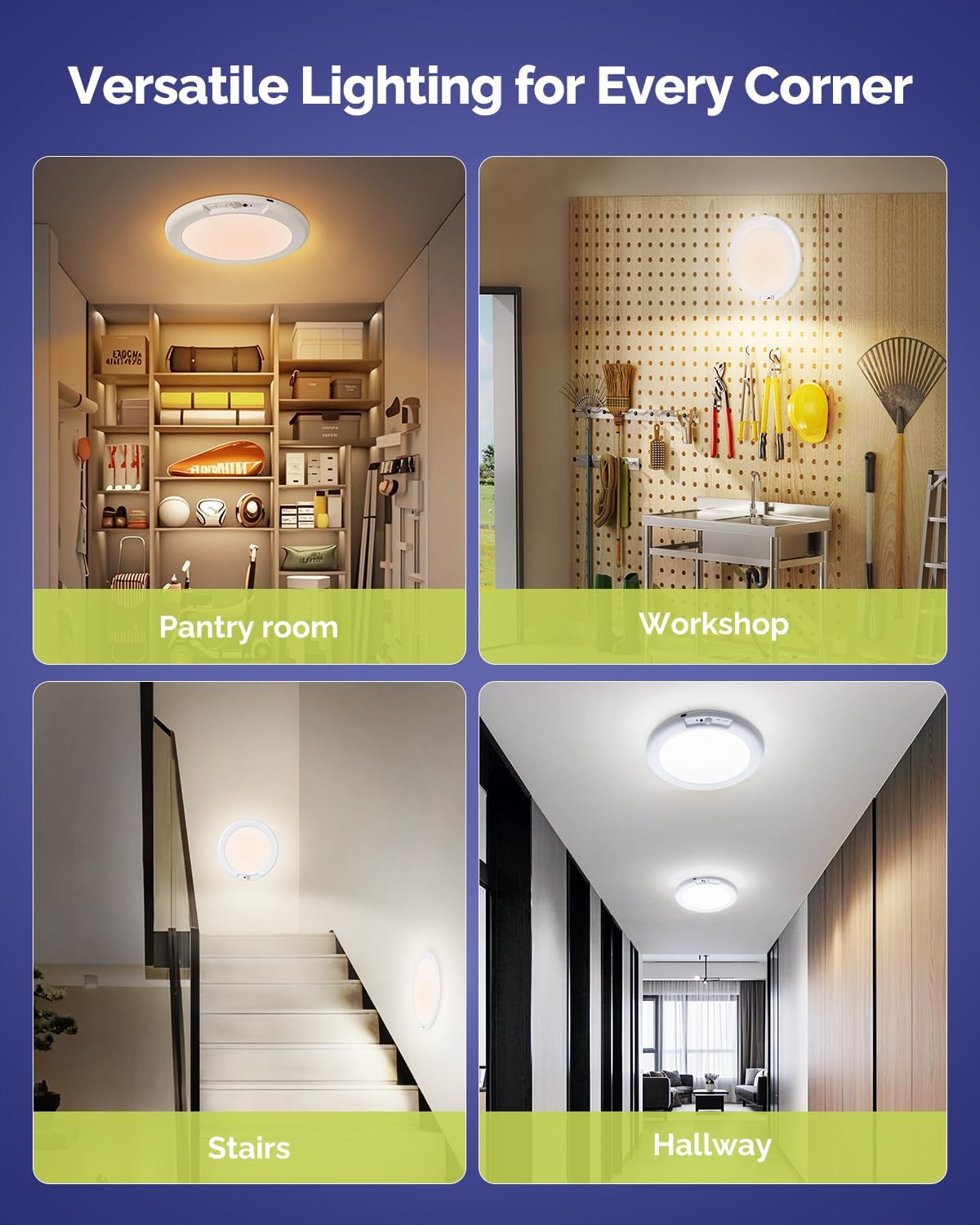 Rechargeable Ceiling Light, Inside Shower Light Waterproof 2 Pack | 7.48" Wireless Motion Sensor Ceiling Lights with
