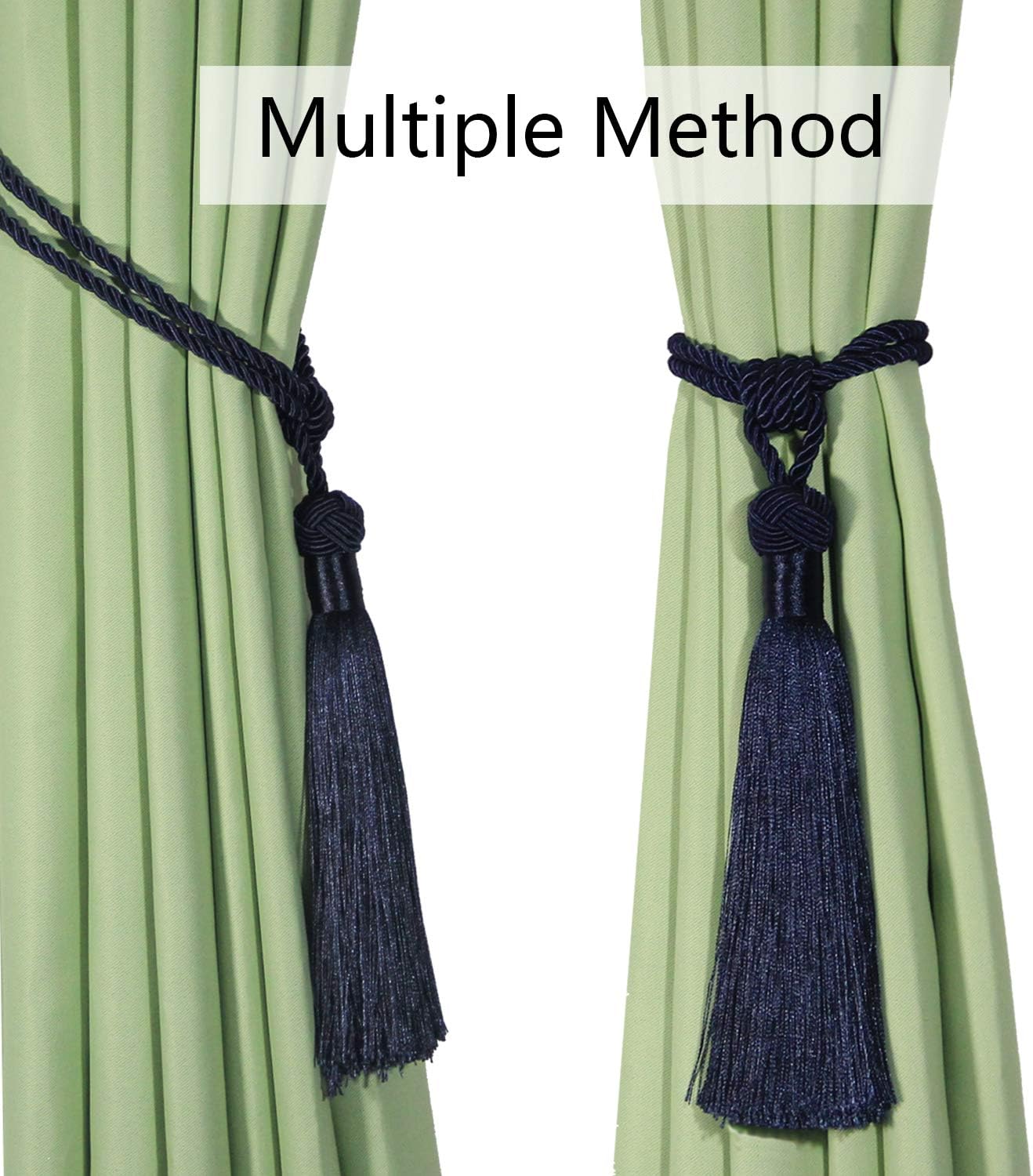 BEL AVENIR 4 Pack Curtain Tiebacks Hand-Woven Tassels Holdbacks | Navy, Elegant, Home Decorative Tassels Ties for