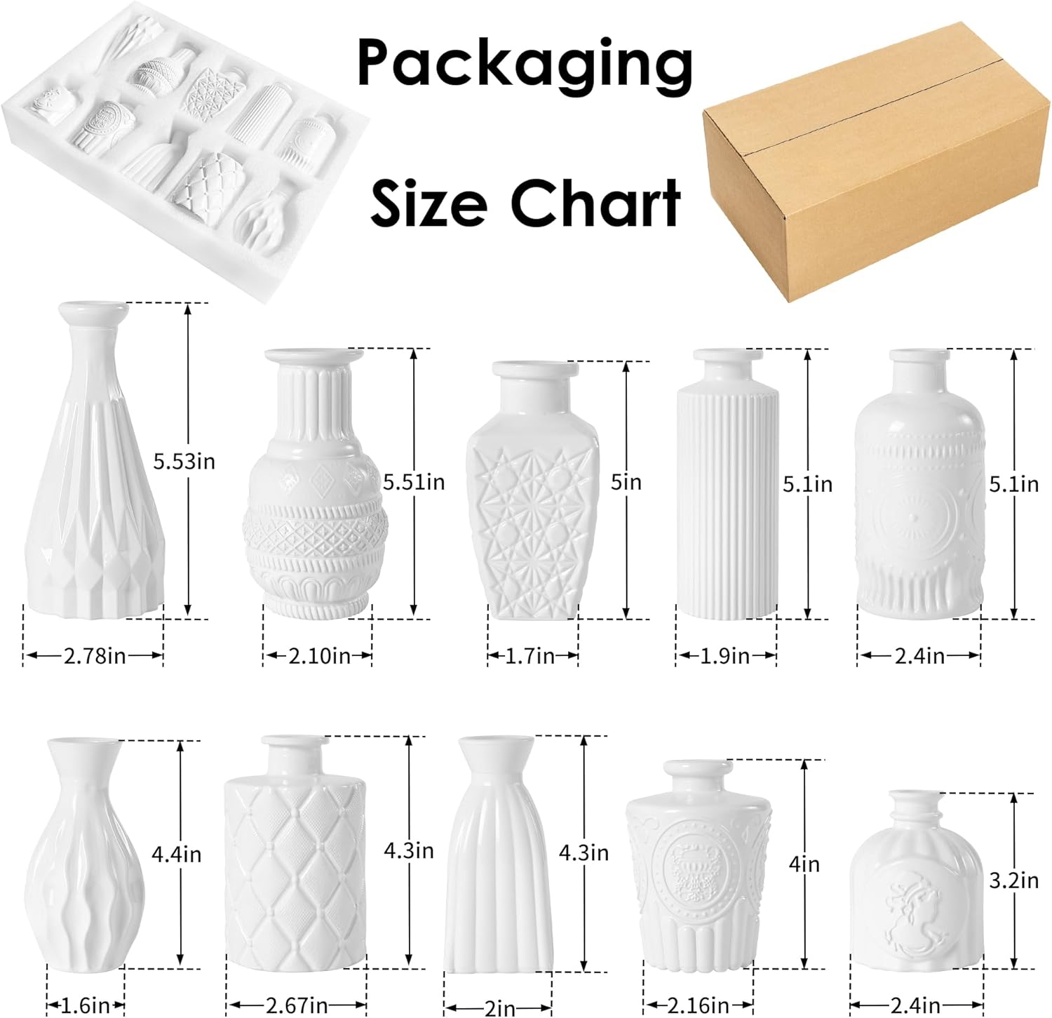 Vintage Small Glass Vases / White / Set of 10