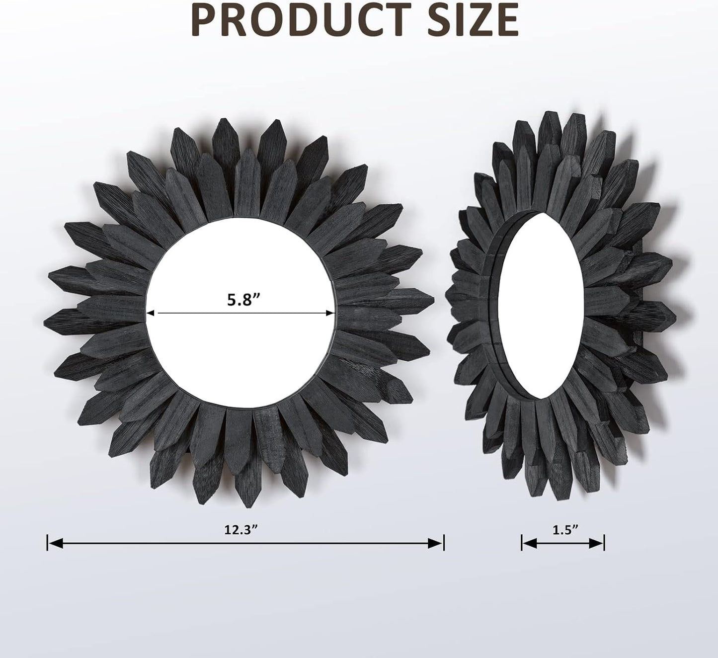 Wall Decor Wall Mirror Boho Wall Decor Wood Decorative Mirror / Black / 12 Inch