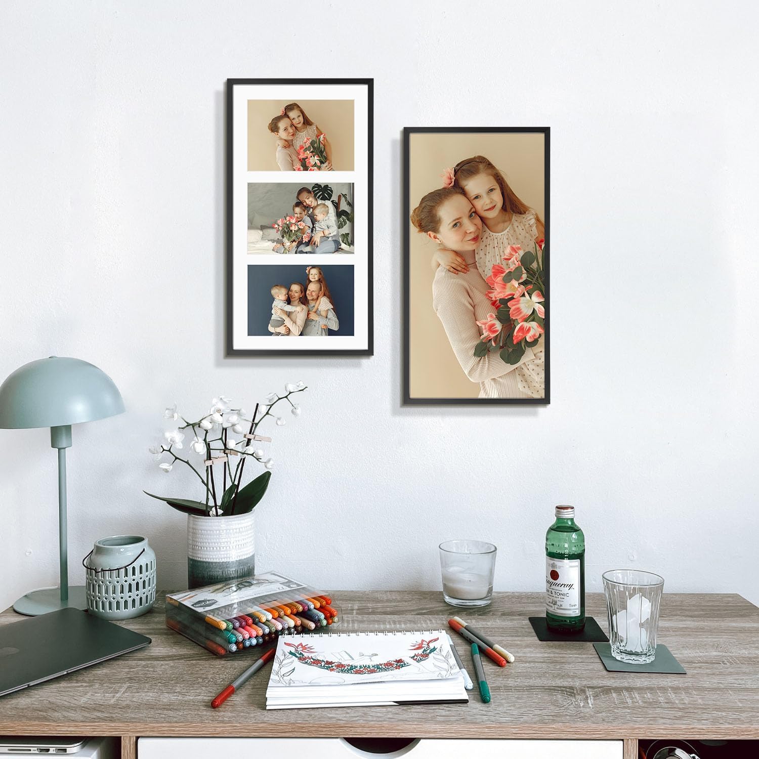 Golden State Art 8.5x16.3 Collage Frame for 3 5x7 Photos Black 2 Pack | Aluminum Picture Frame with Real Glass Front