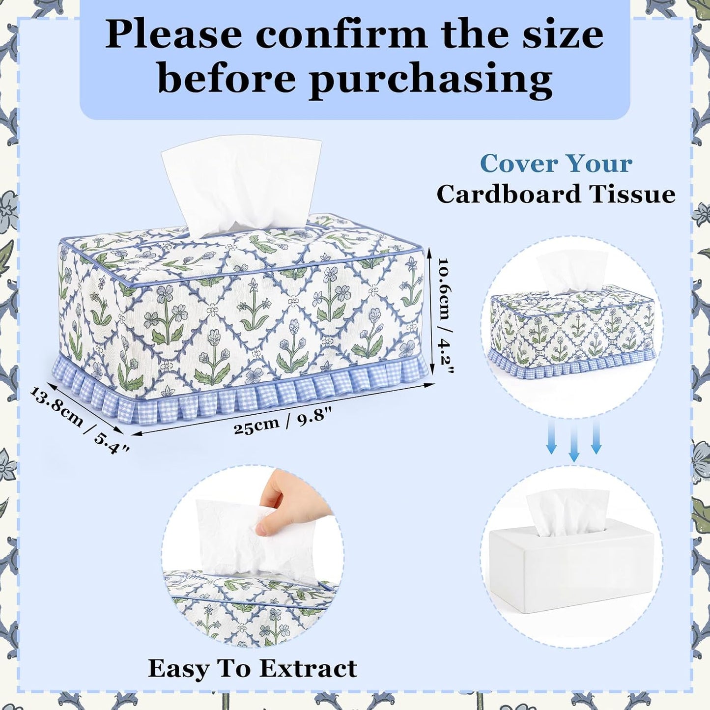 Ruffle Boho Fabric Tissue Box Cover / Trellis Floral