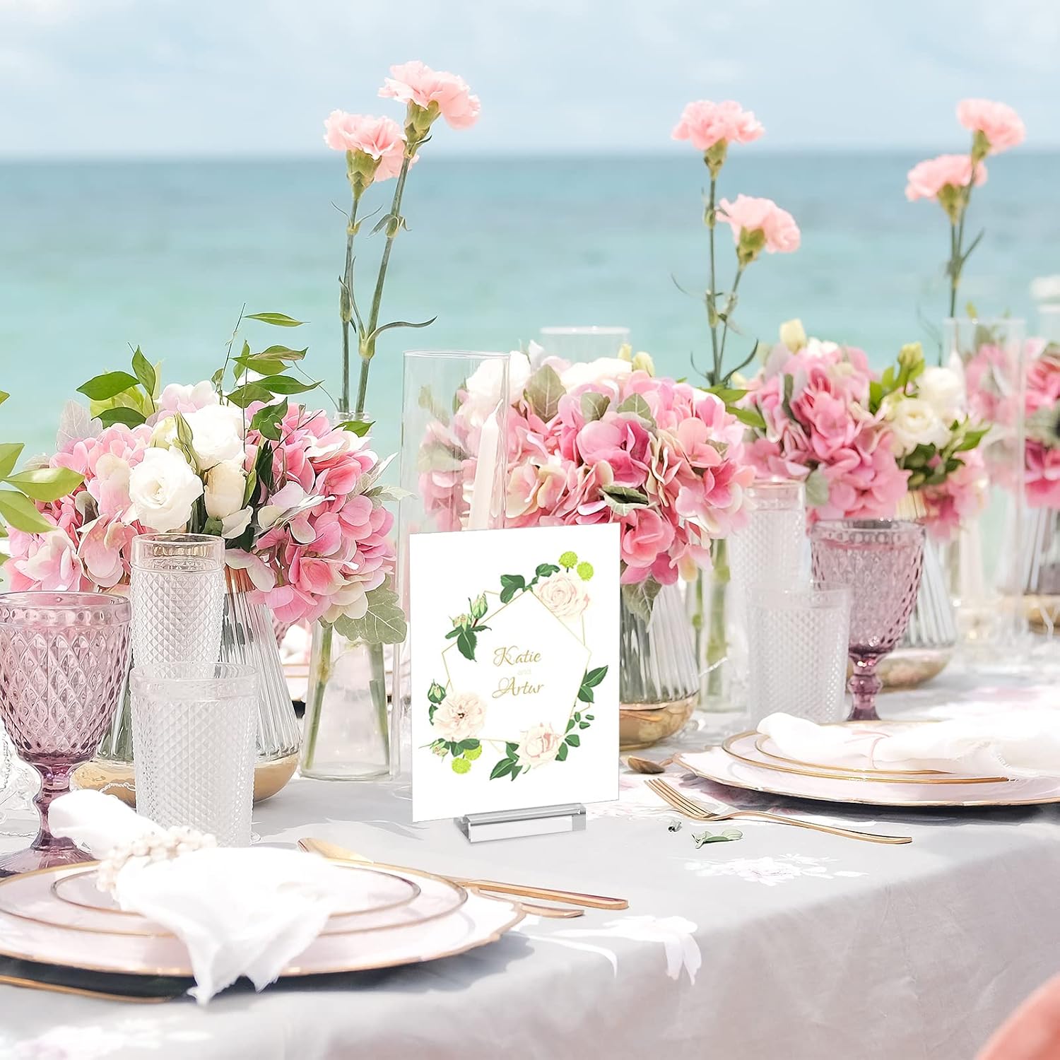 Roowest 100 Pcs Wedding Acrylic Place Card Holders Gifts Clear Table Number Holders 2 Inch Place Stands Acrylic Display