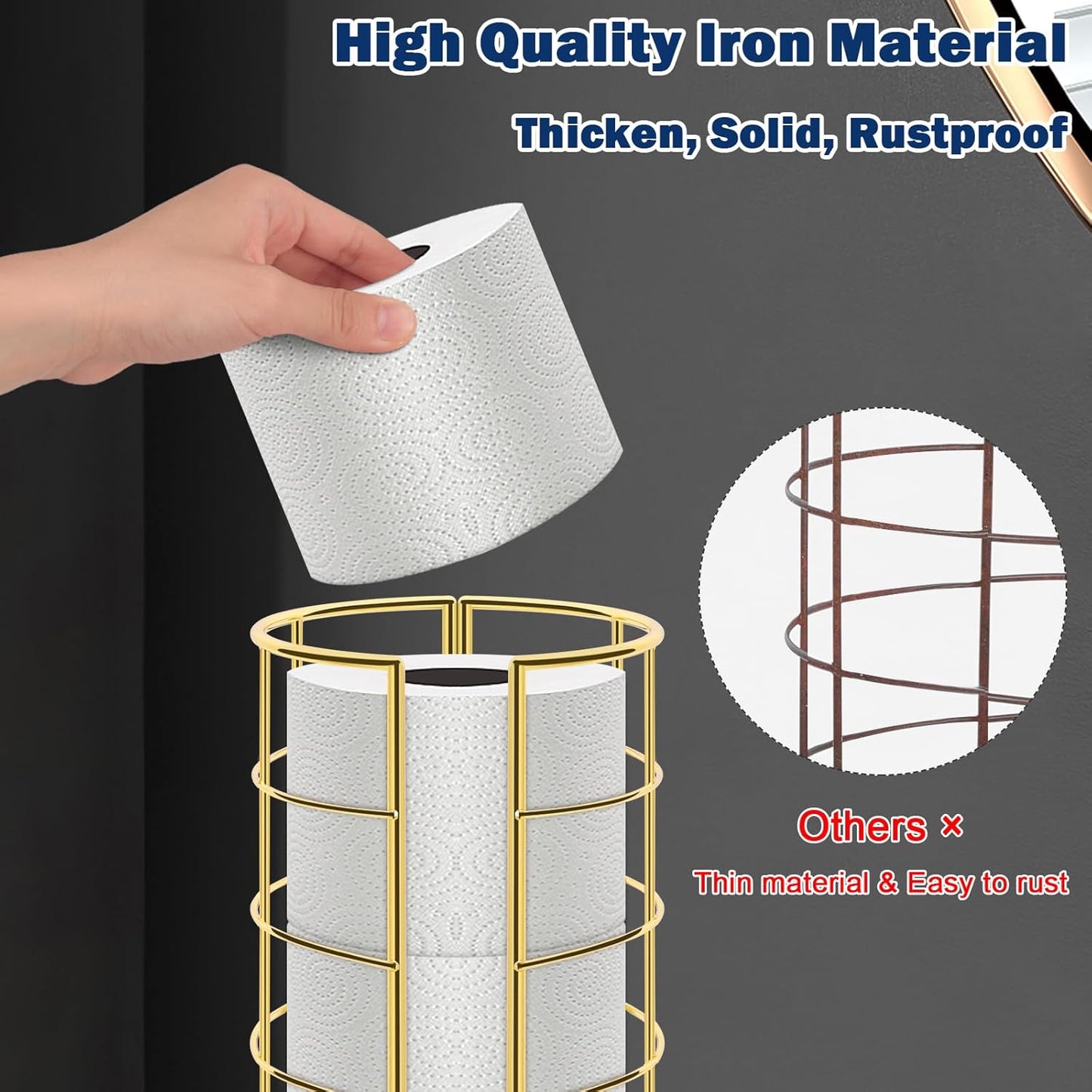 NearMoon Toilet Paper Organizer Stand, Free Standing 3 Rolls Tissue Storage, Metal Bathroom Accessory, Rustproof Toilet