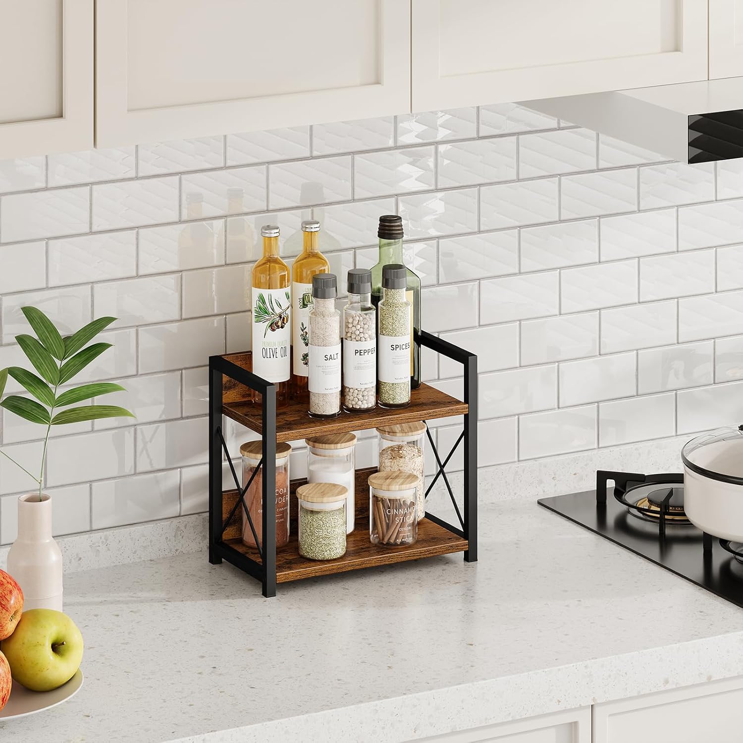 Giikin Countertop Shelf Organizer, 2 Tier Kitchen Spice Rack for Countertop, Wood Coffee Counter Shelf Organizer for