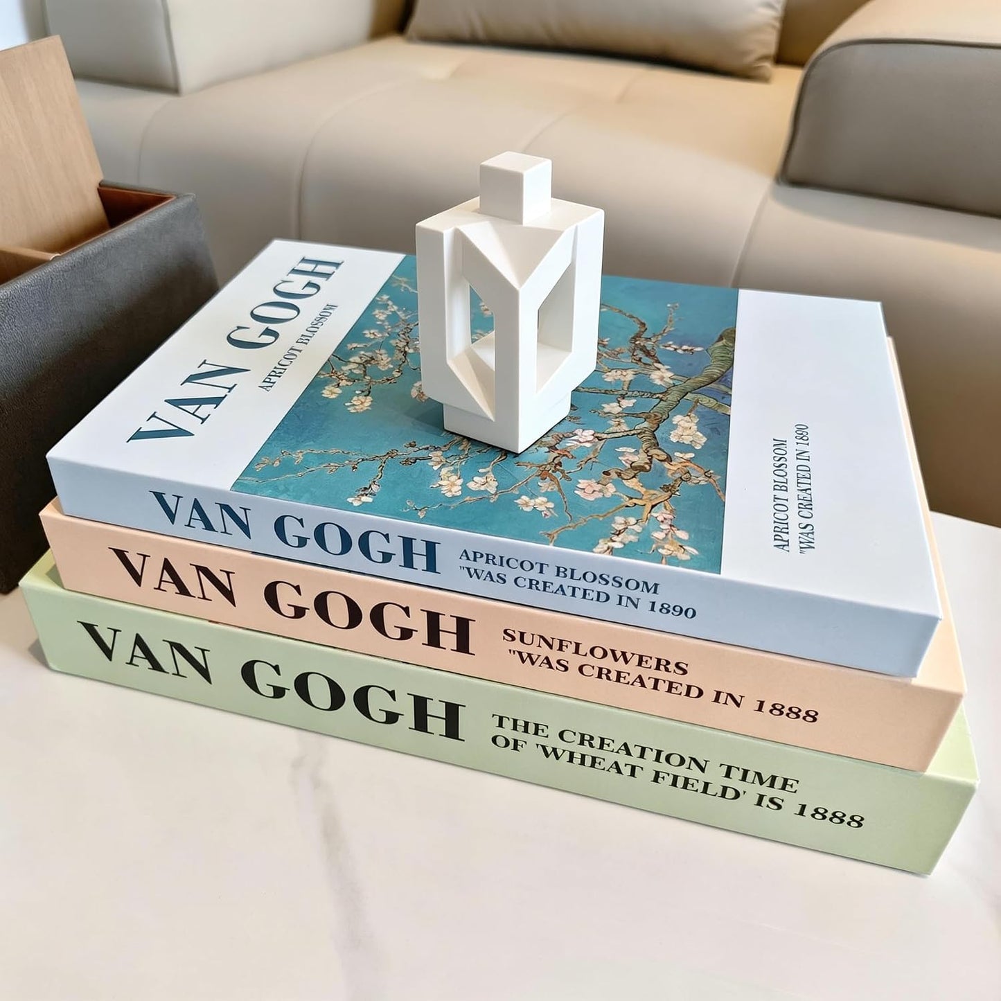Faux Books / Fake Book Decor / Painting Green-beige-blue / Set of 3