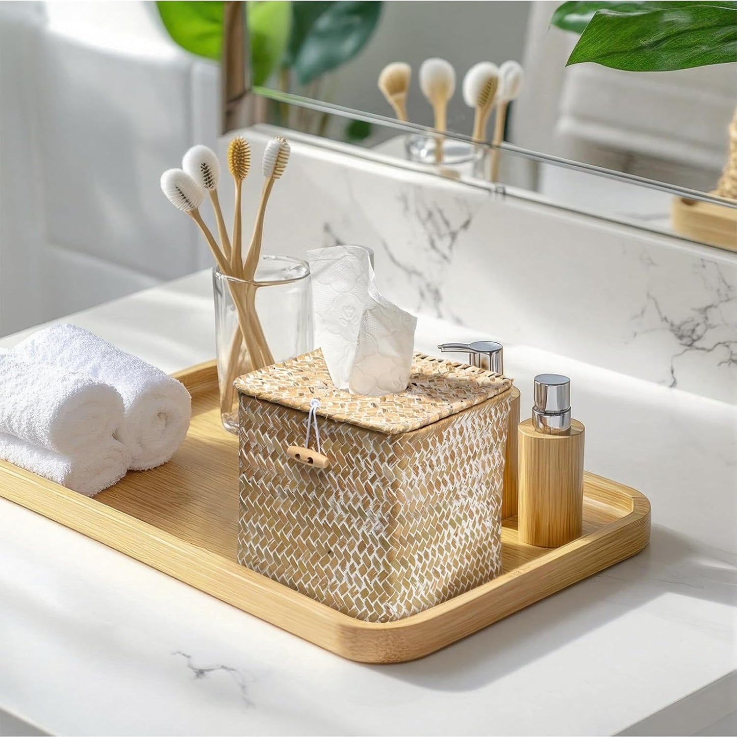 Tissue Box Cover Square Seagrass Tissue Box / Natural / Boho / Seaweed / Set of 2